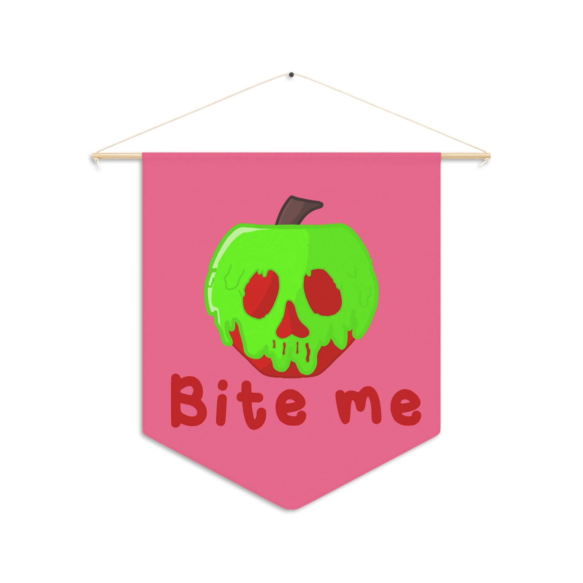 Bite Me Poison Apple Pink Halloween Decor Print Wall Hanging Banner Flag