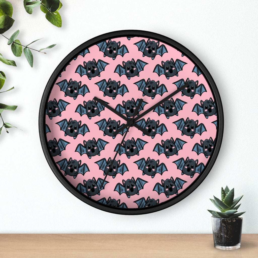 Cute Pink Bats Halloween Print Decor Wall Clock