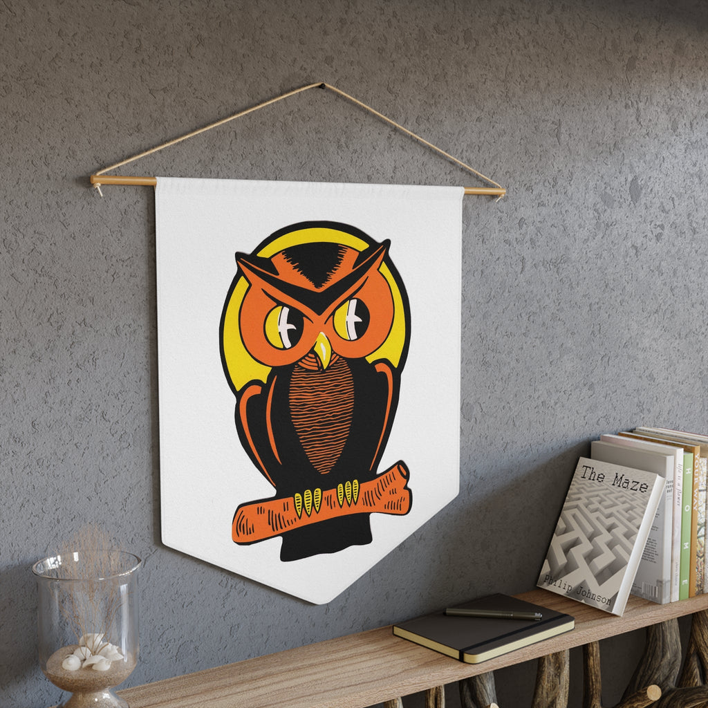 Orange Halloween Owl Mid Century Retro Halloween Print Decor Print Wall Hanging Banner Flag