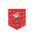 Christmas Mouse On Scooter Stars Red Retro Mid Century Christmas Print Style Decor Print Wall Hanging Banner Flag