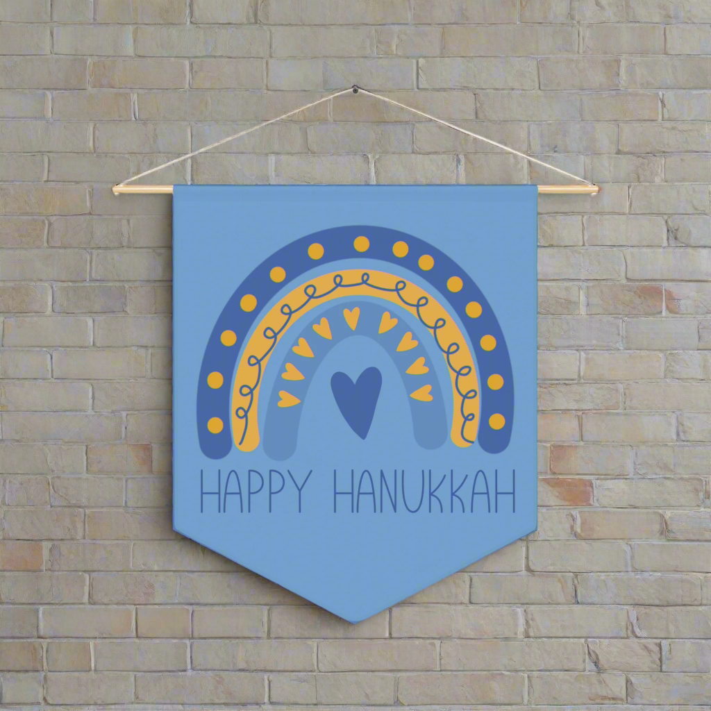 Happy Hanukkah Blue Wall Hanging Banner Flag