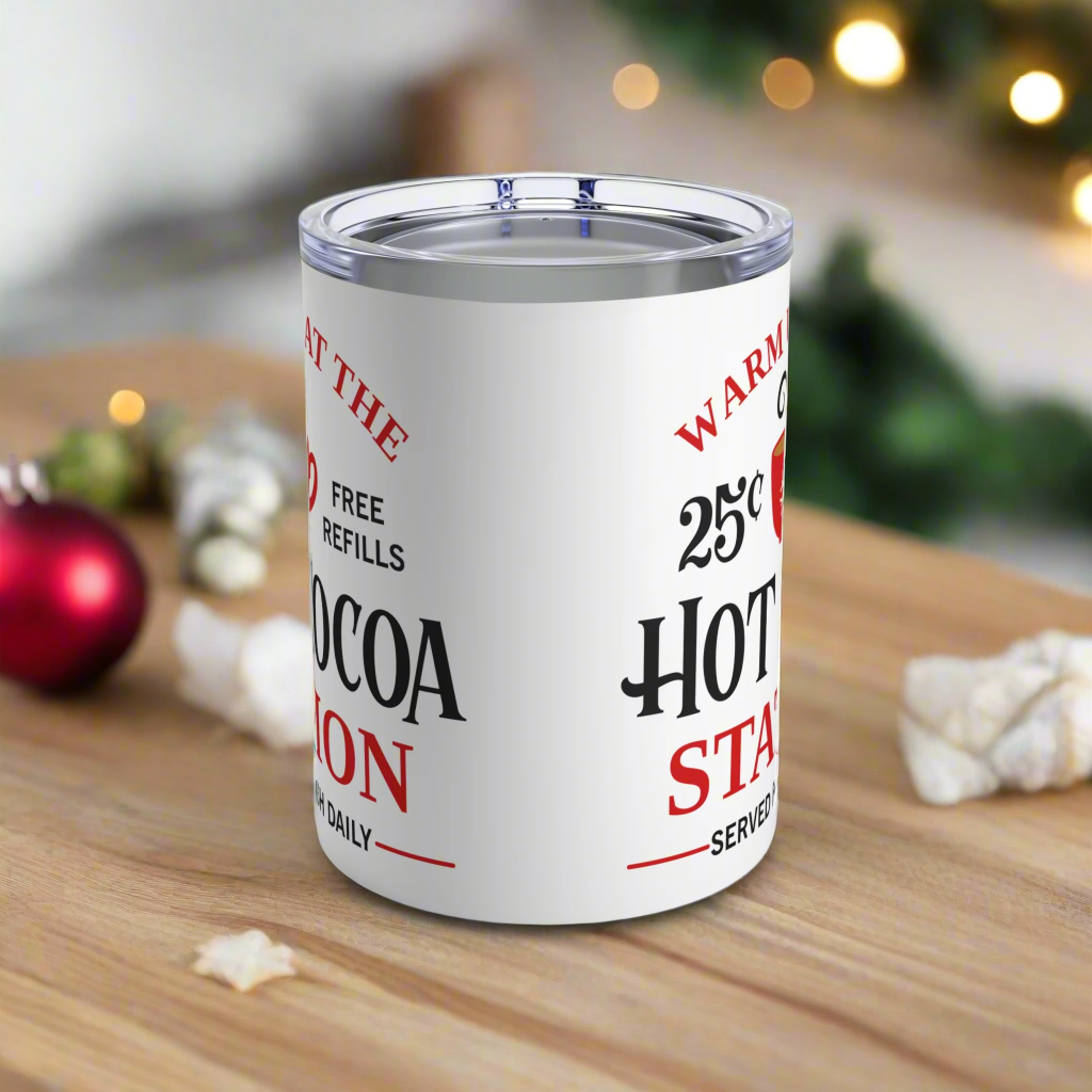 Warm Up At The Hot Cocoa Station Drink Tumbler Travel Christmas Mug