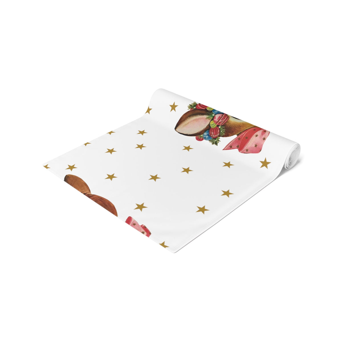 Reindeer Gold Stars Mid Century Retro Christmas Print Home Decor Cotton Poly Table Runner