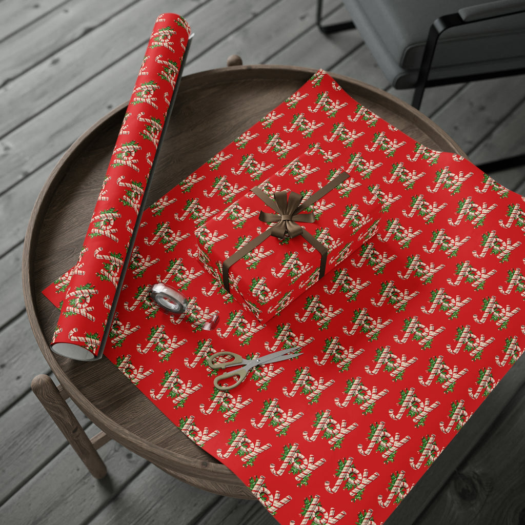 Joy Candy Canes Retro Christmas Holiday Gift Wrap Paper - Glossy Or Matte