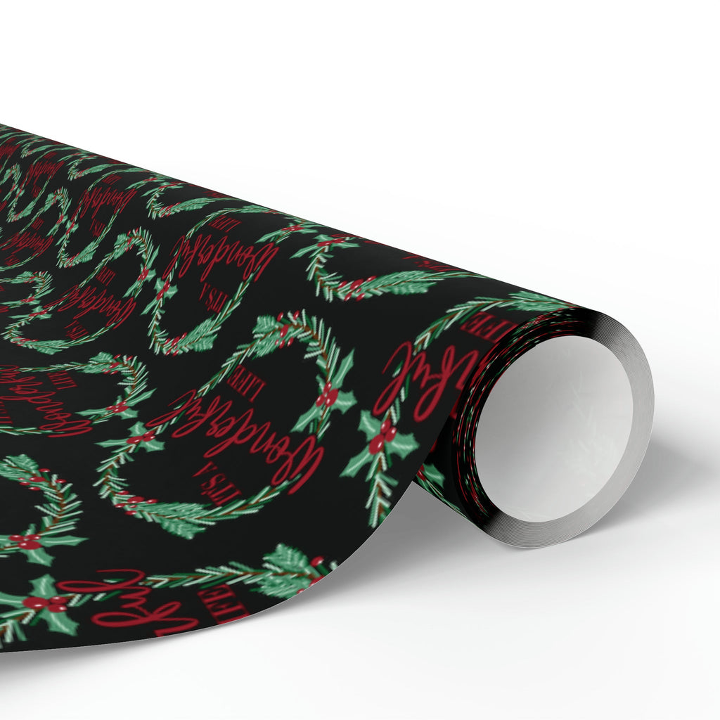 It's A Wonderful Life Christmas Wreath Black Retro Style Holiday Gift Wrap Paper - Glossy Or Matte