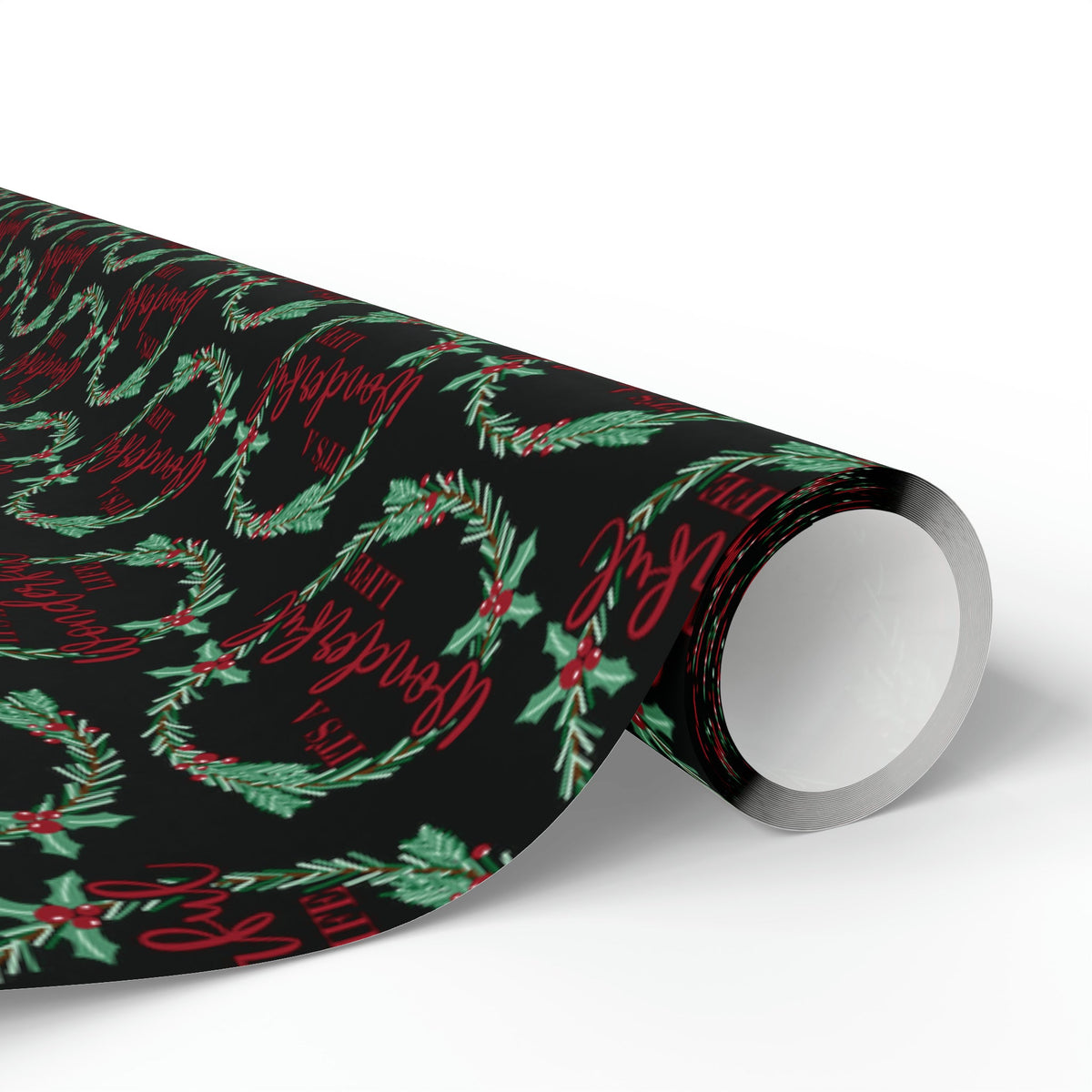 It's A Wonderful Life Christmas Wreath Black Retro Style Holiday Gift Wrap Paper - Glossy Or Matte