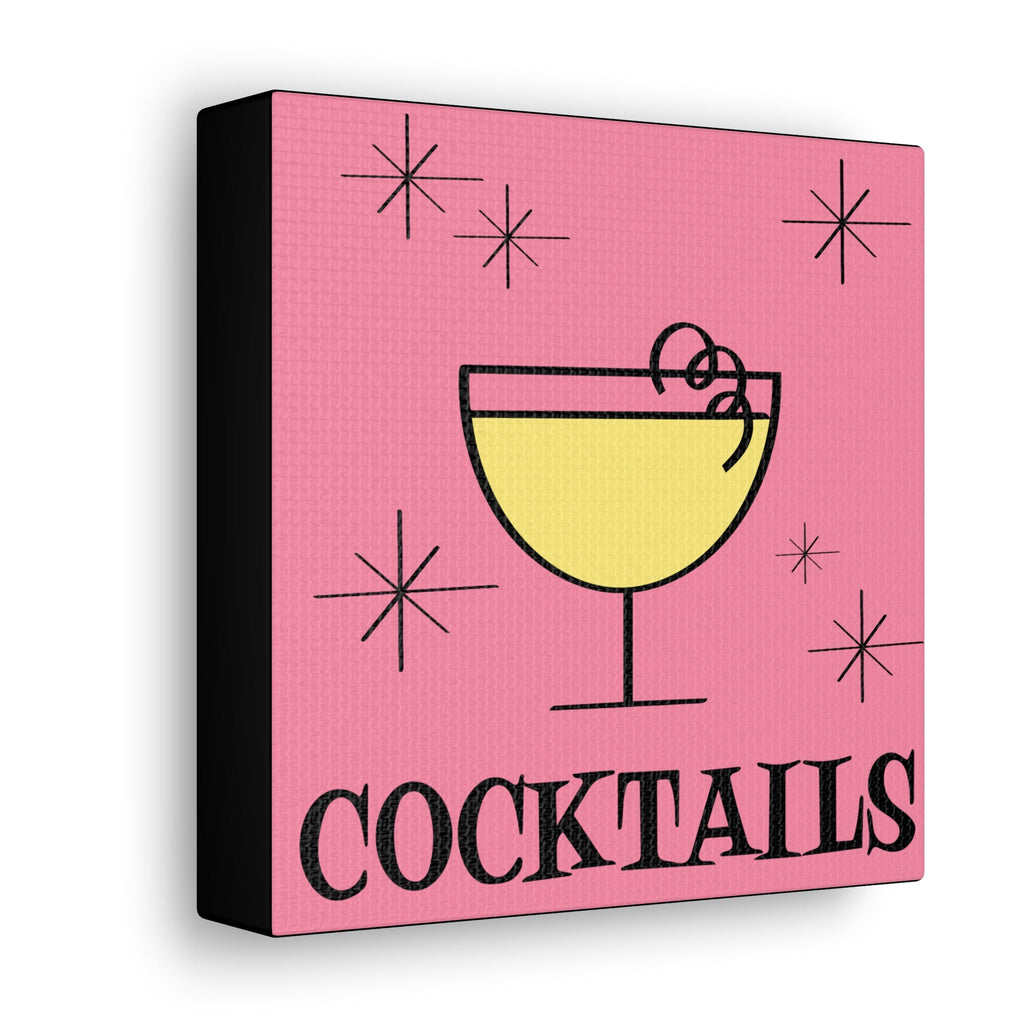 Cocktails Pink Mid Century Retro Design Pink Canvas Gallery Wrap
