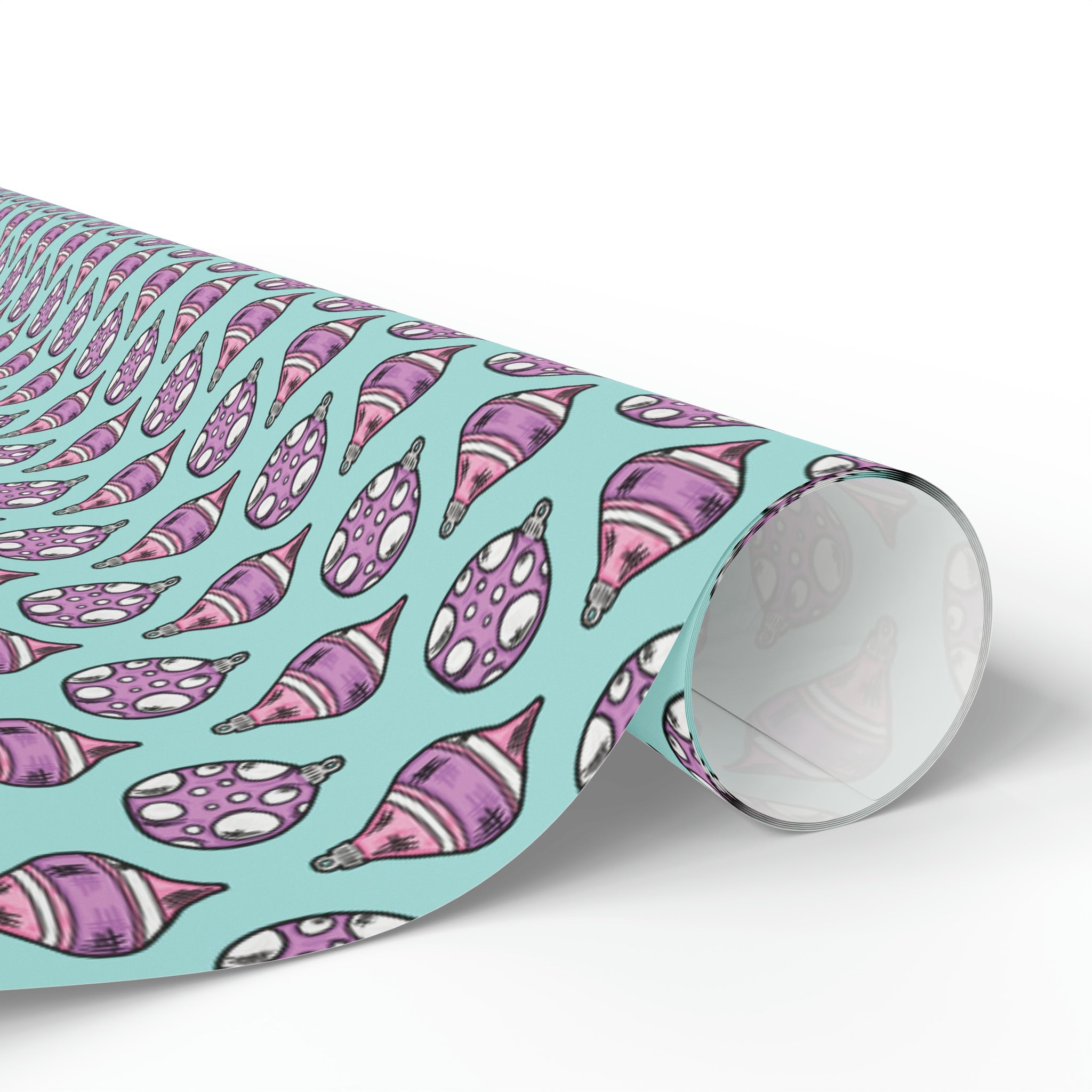 Pink Purple Ornaments Teal Christmas Print Holiday Gift Wrap Paper - Glossy Or Matte
