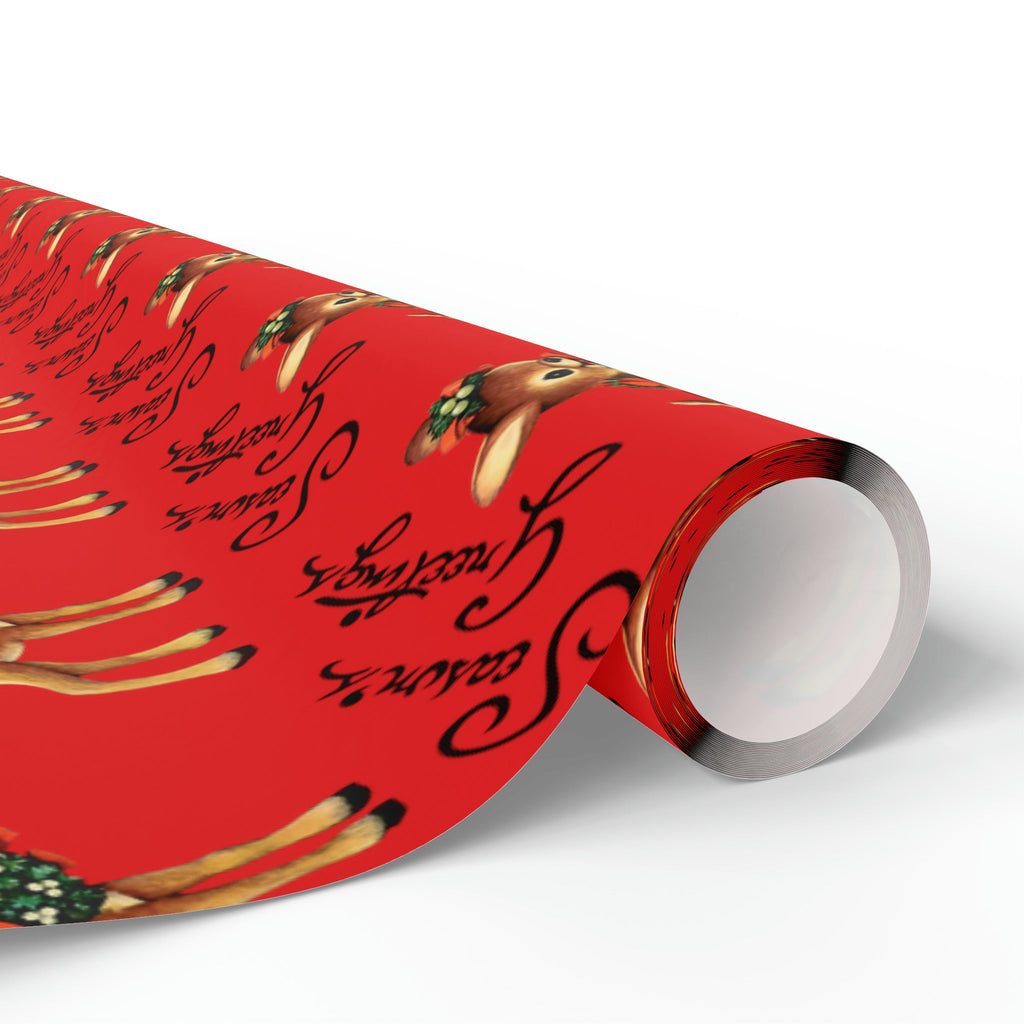 Season's Greetings Reindeer Wreath Retro Christmas Holiday Gift Wrap Paper - Glossy Or Matte