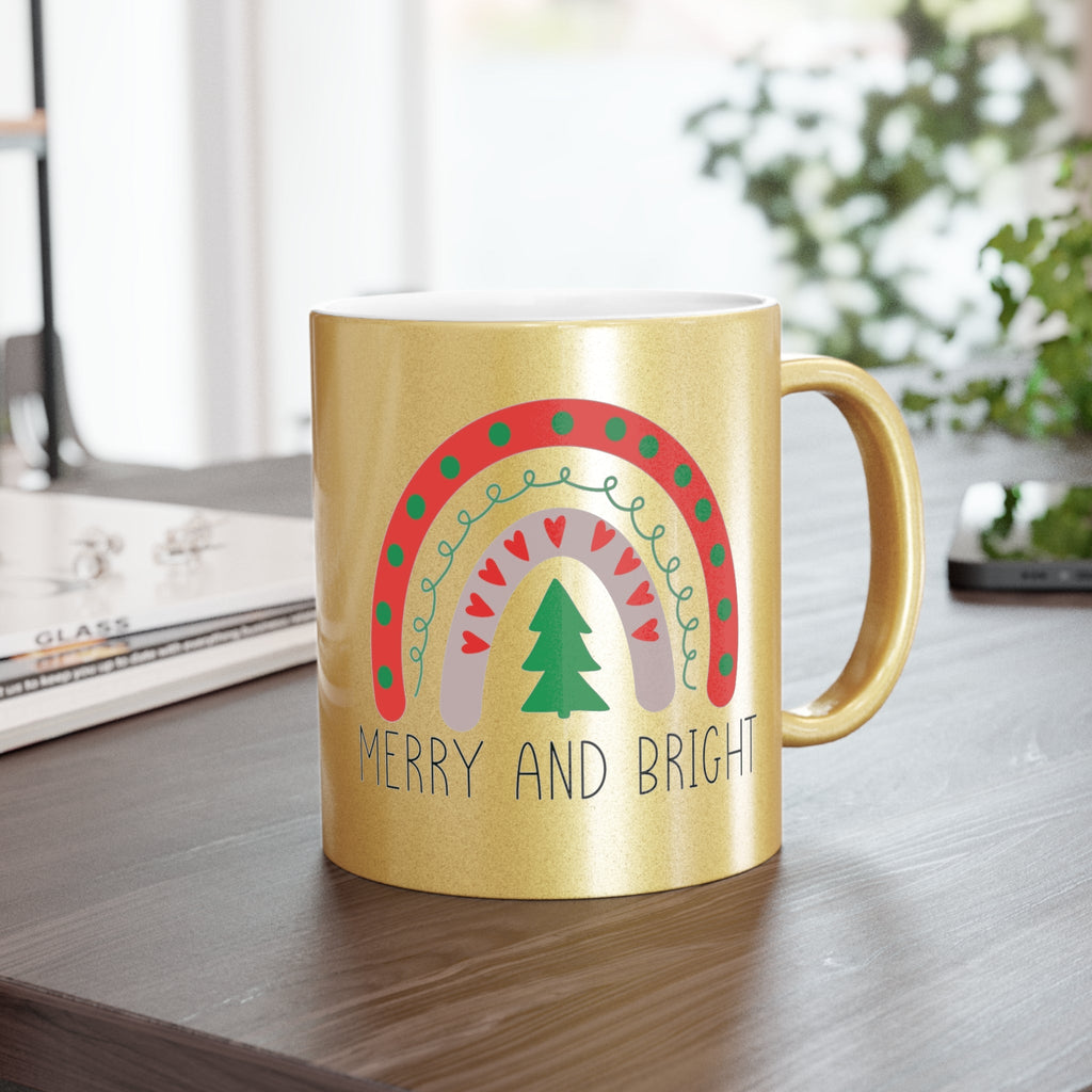 Merry And Bright Boho Rainbow Christmas Gold Metallic Mug