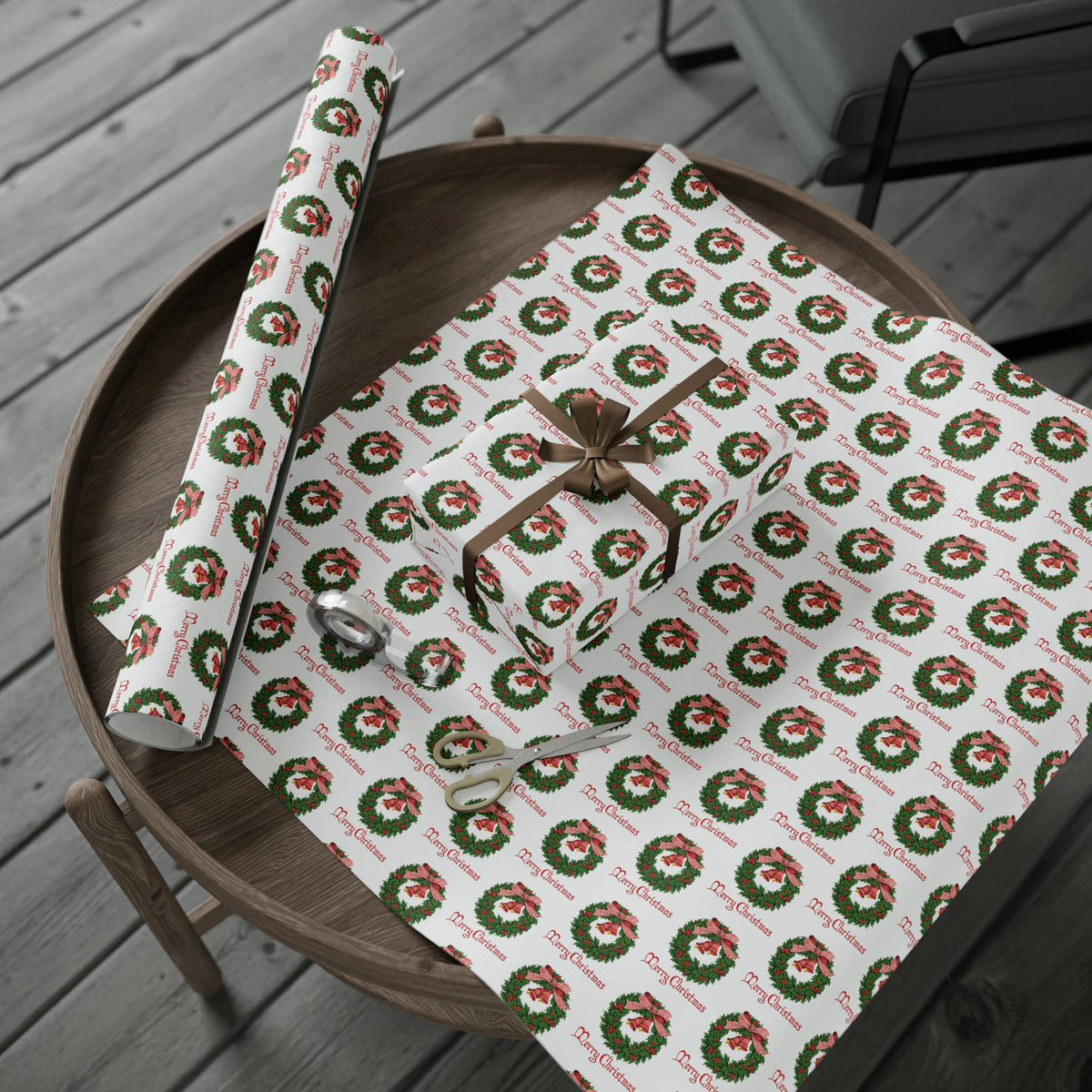 Merry Christmas Wreath Retro Christmas Print Holiday Gift Wrap Paper - Glossy Or Matte