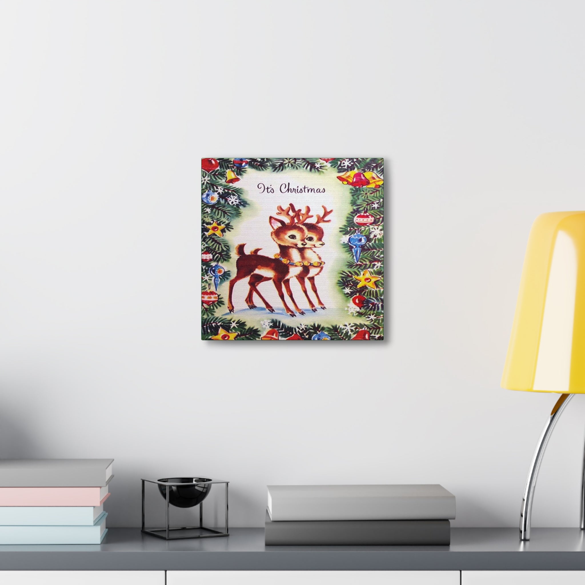 It's Christmas Cute Reindeer 50s Mid Century Retro Christmas Print Canvas Gallery Wrap