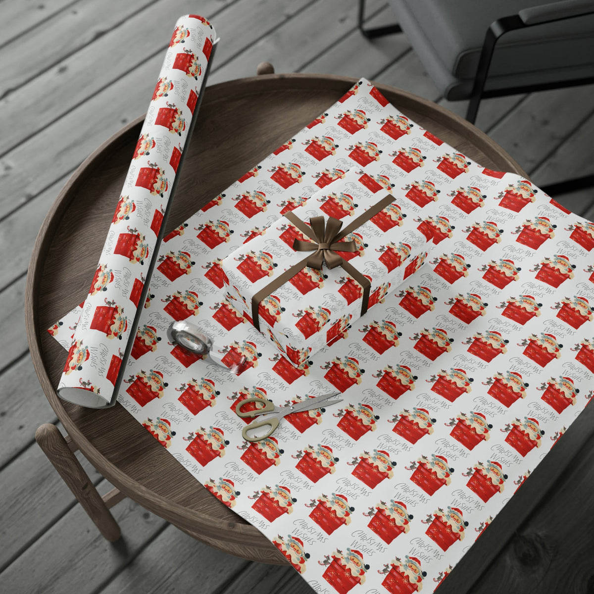 Christmas Wishes Santa In Chimney Mid Century Retro Christmas Style Holiday Gift Wrap Paper - Glossy Or Matte