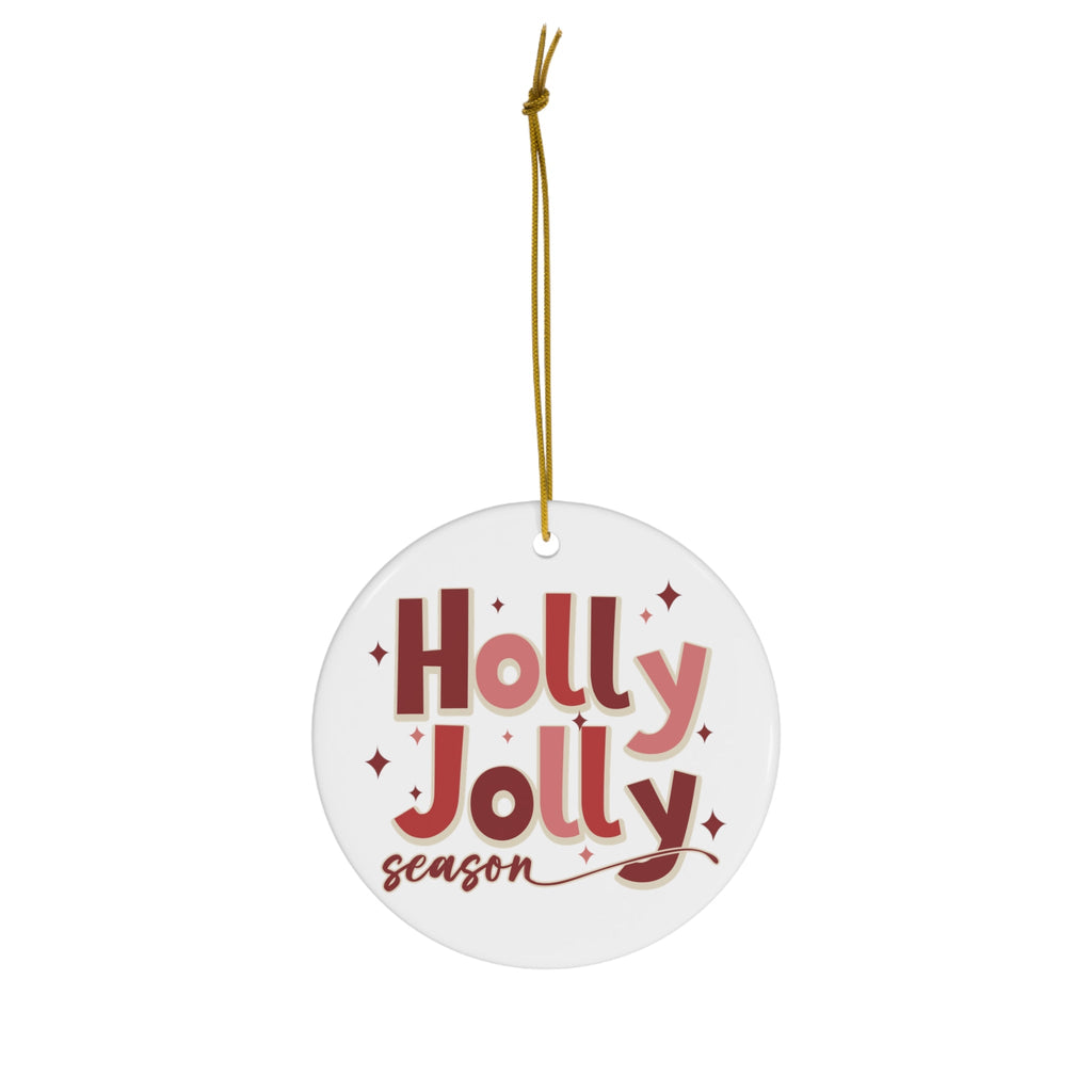 Holly Jolly Season Retro Christmas Style Ceramic Ornament