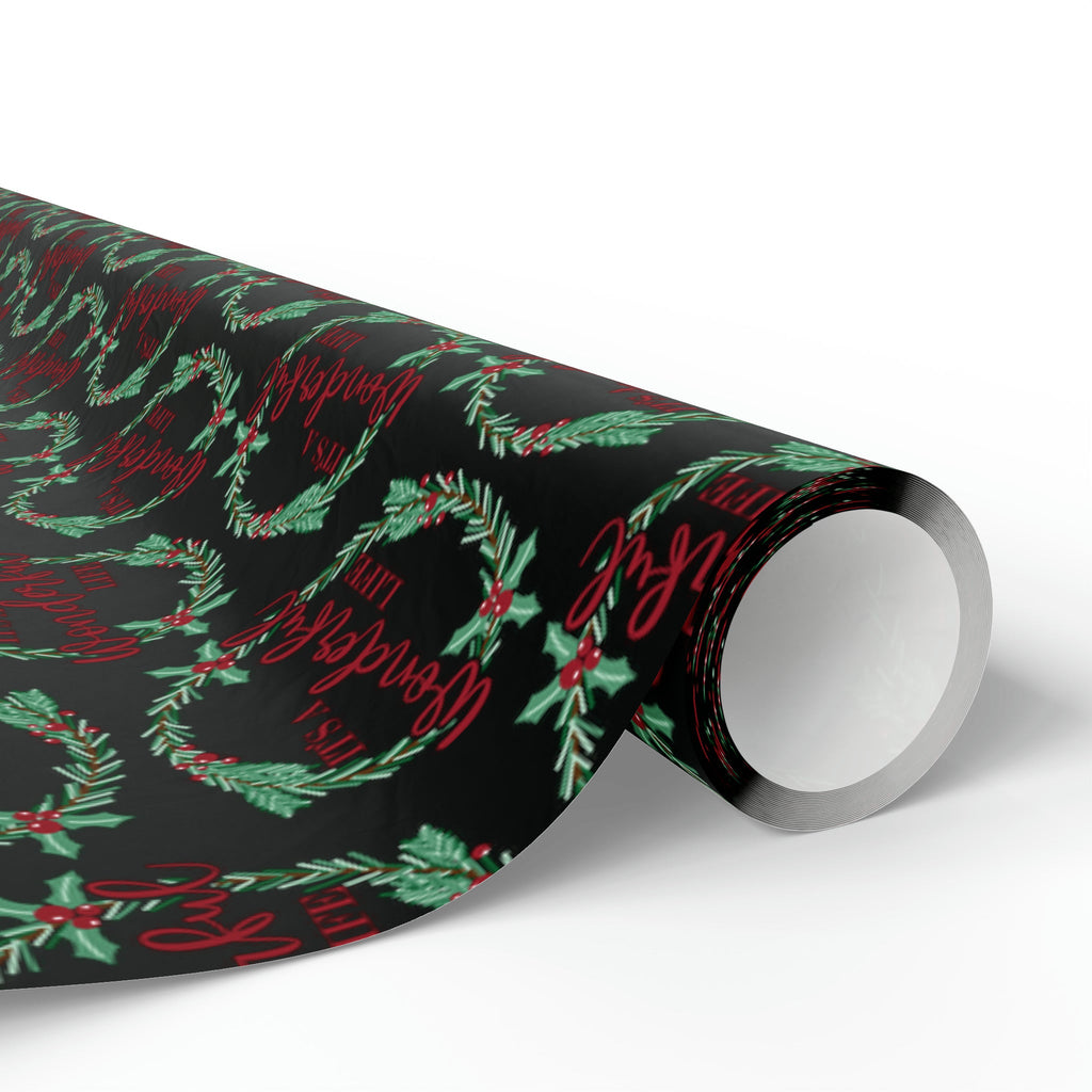 It's A Wonderful Life Christmas Wreath Black Retro Style Holiday Gift Wrap Paper - Glossy Or Matte