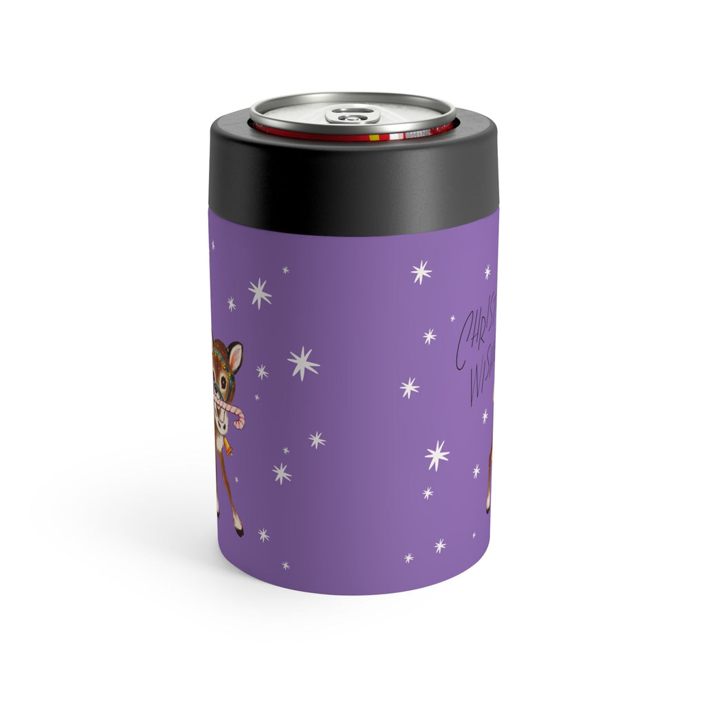 Christmas Wishes Reindeer Stars Purple Mid Century Retro Christmas Print Stainless Steel Can Holder