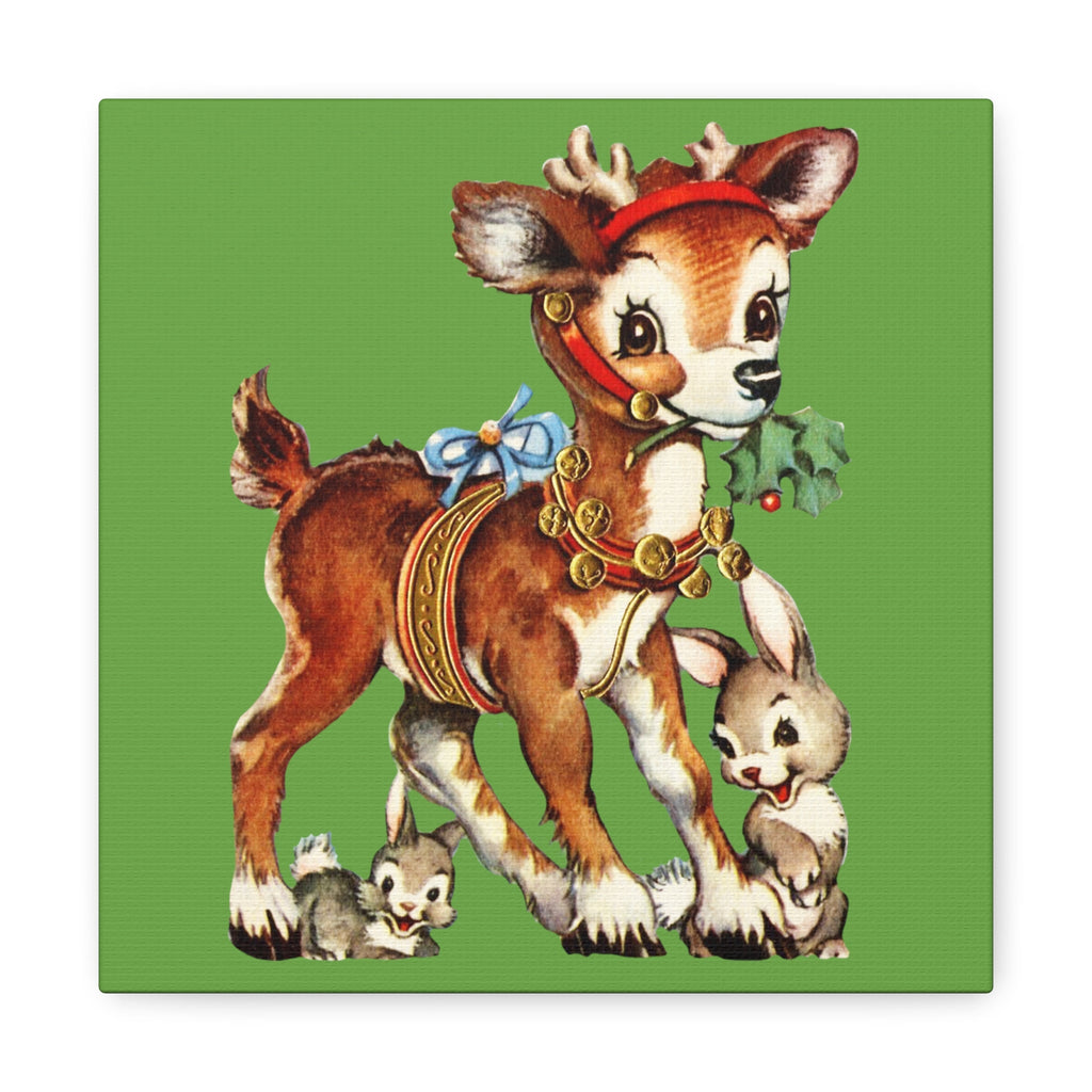 Reindeer And Bunnies Mid Century Retro Christmas Canvas Gallery Wrap
