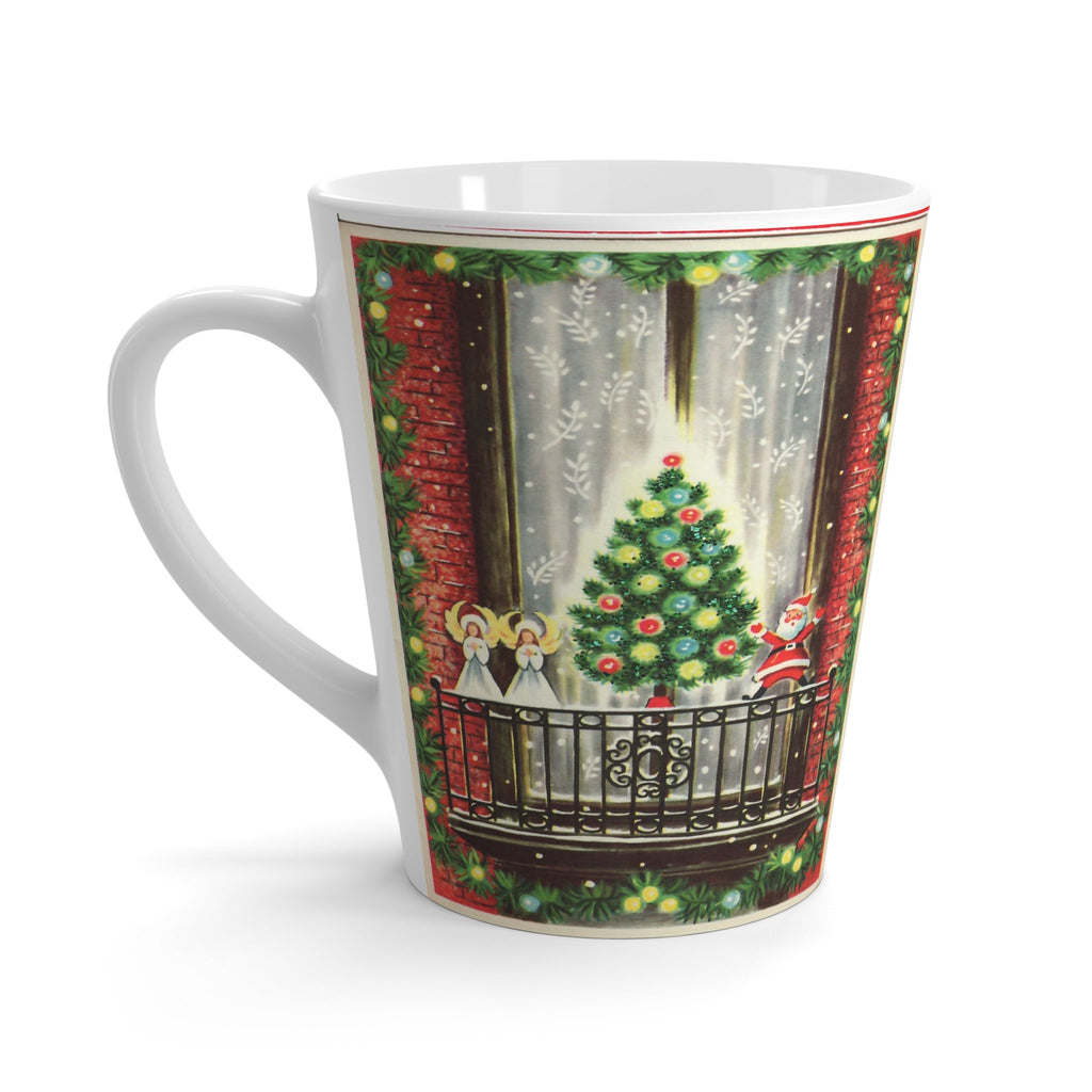Christmas City Window Decorations Santa Christmas Tree Angels Mid Century Retro Christmas Print Latte Coffee Mug