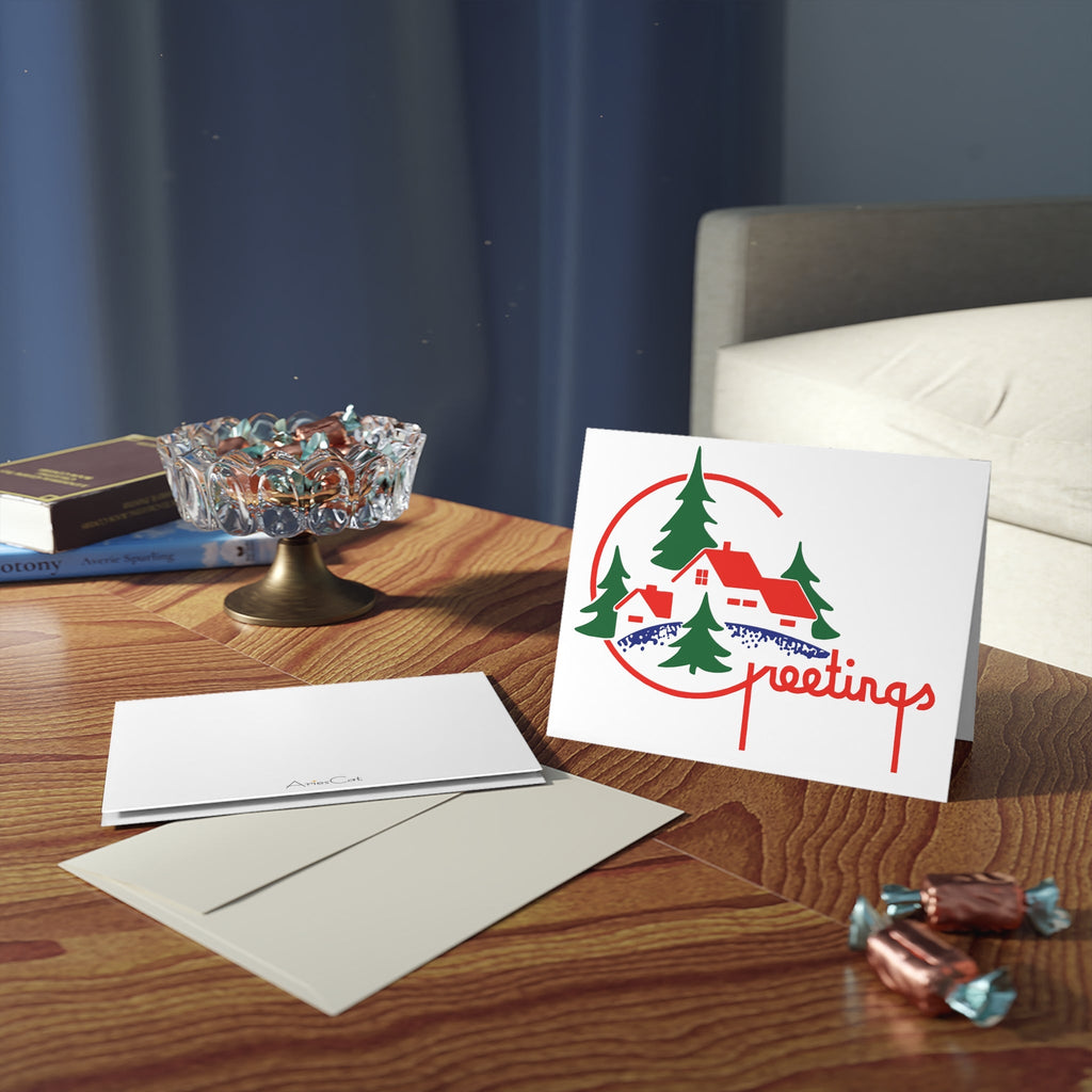 Greetings Christmas Mid Century Retro Christmas Print Matte Greeting Cards (8, 16, and 24 pcs)