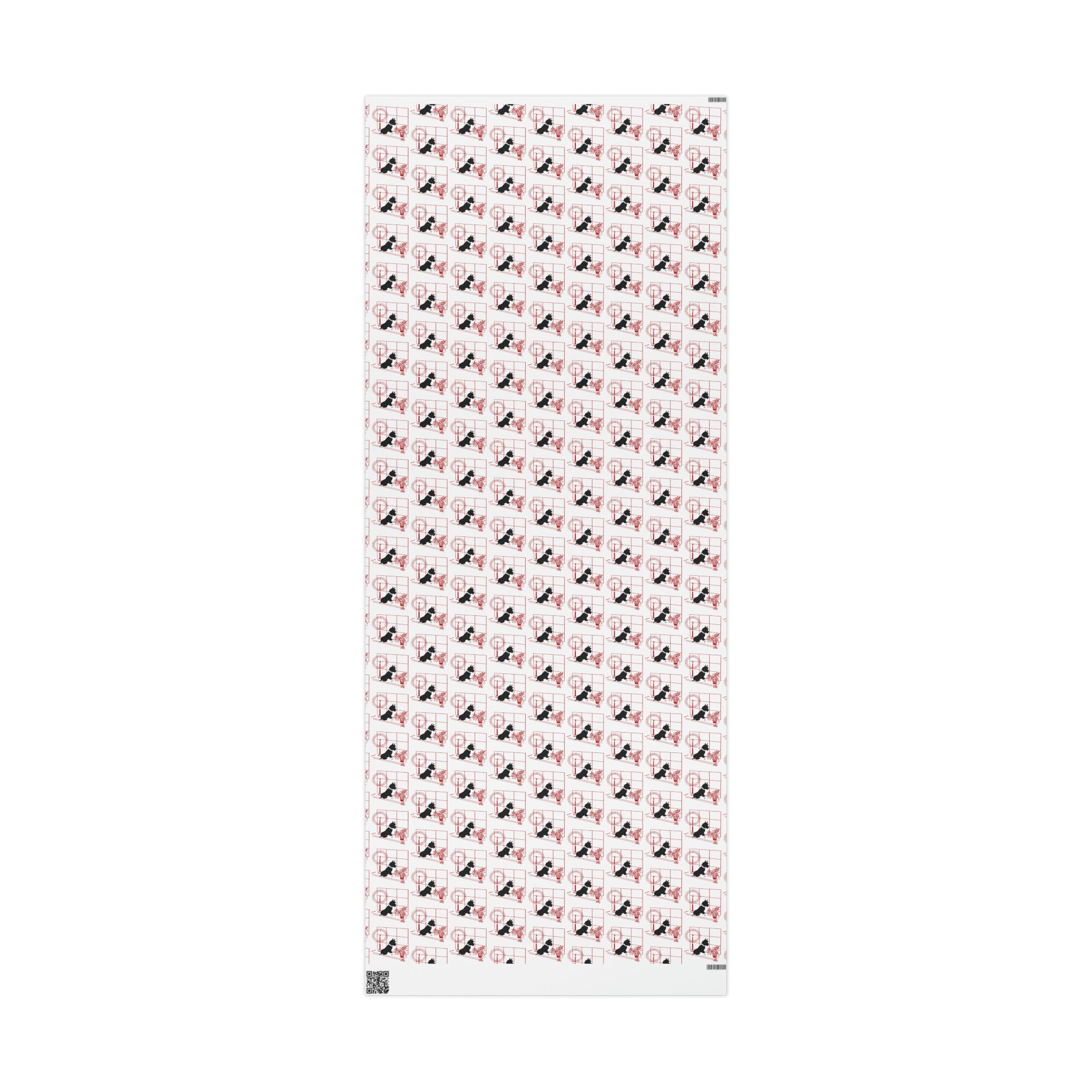 Black Scottie In Window With Candle And Poinsettias Mid Century Retro Christmas Print Holiday Gift Wrap Paper - Glossy Or Matte