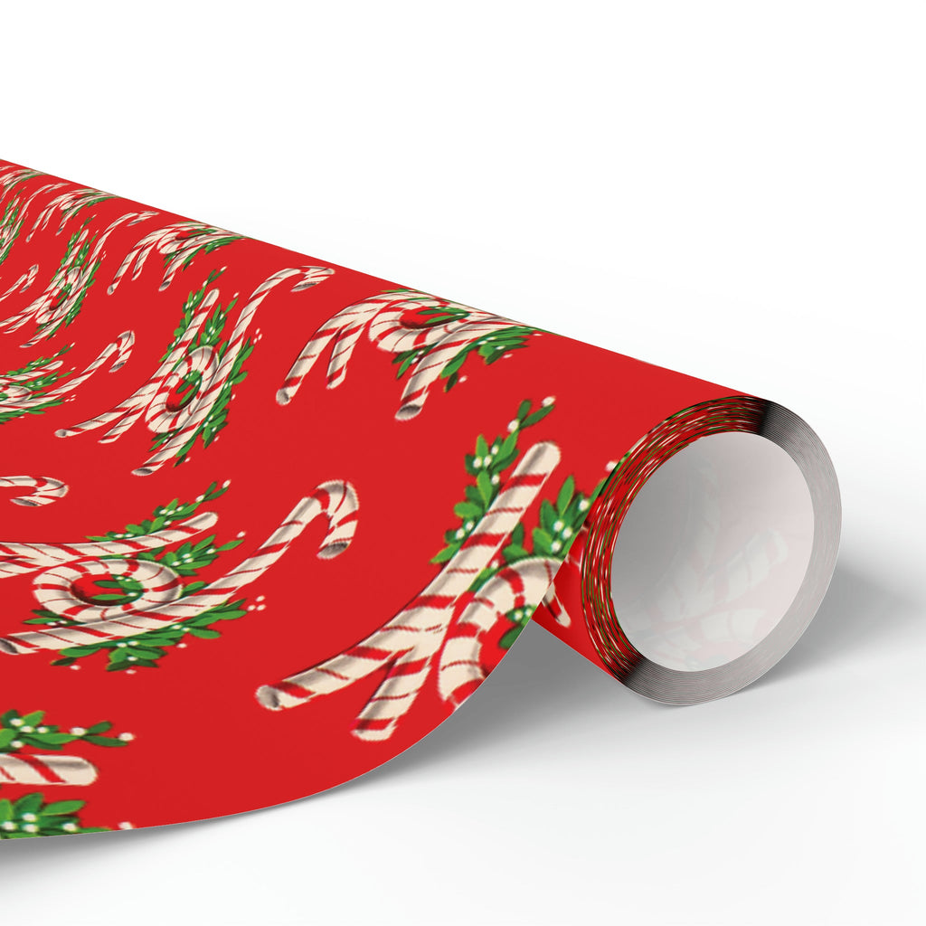 Joy Candy Canes Retro Christmas Holiday Gift Wrap Paper - Glossy Or Matte