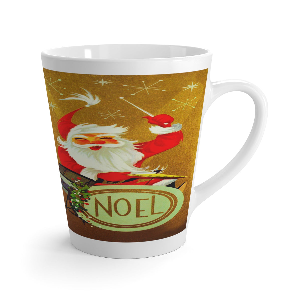 Santa On The Noel Drums Mid Century Retro Christmas Print Latte Mug