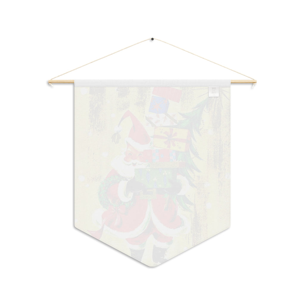 Santa With Presents And Christmas Tree Retro Christmas Print Wall Hanging Banner Flag
