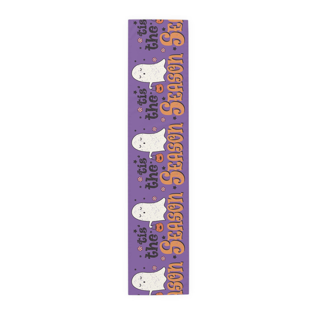 Tis The Season Trick Or Treat Ghost Distressed Halloween Print Fall Autumn Decor Cotton Poly Table Runner