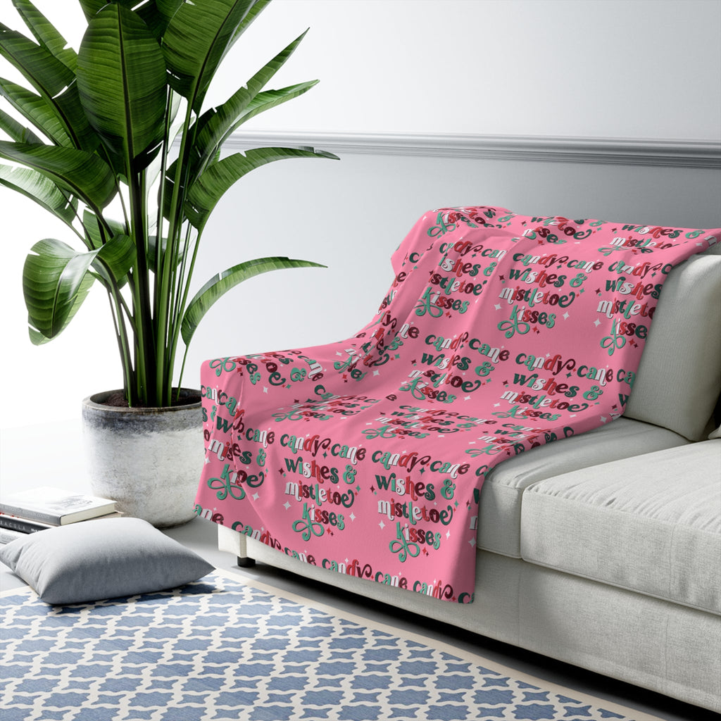 Candy Cane Wishes And Mistletoe Kisses Sherpa Fleece Blanket