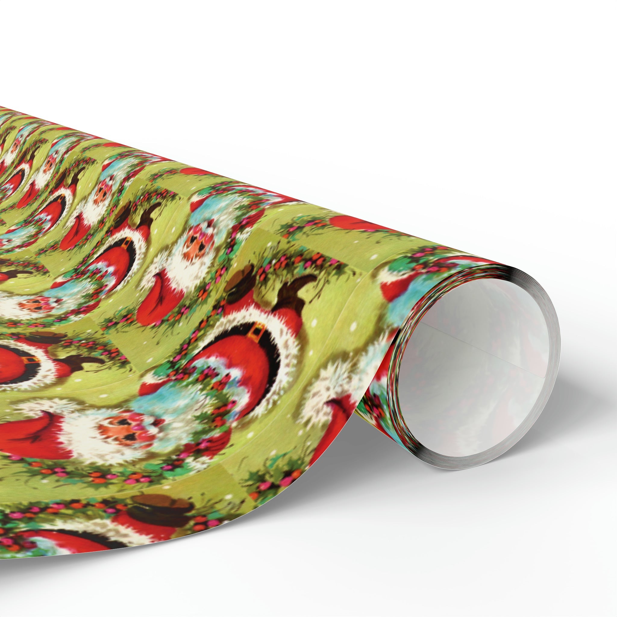 Cute Dancing Santa With Garland Mod Mid Century Retro Christmas Print Holiday Gift Wrap Paper - Glossy Or Matte