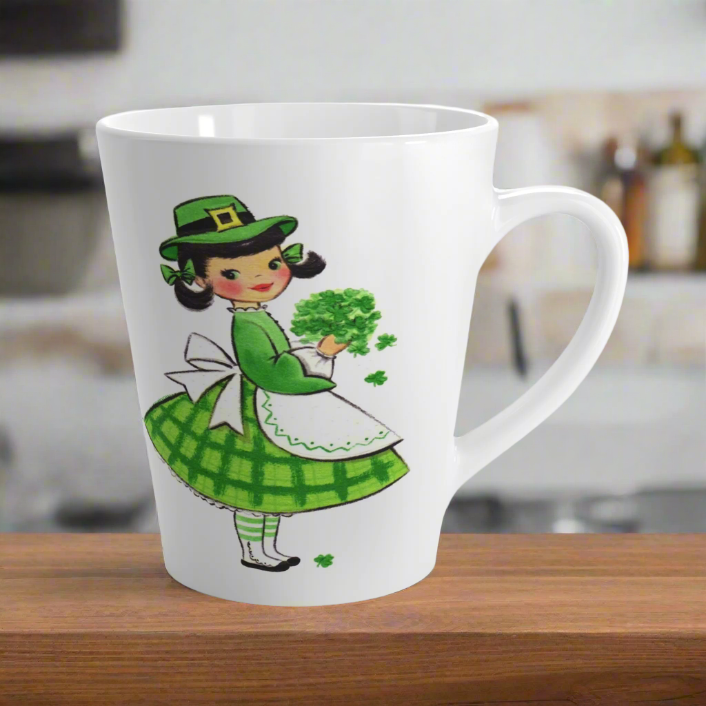St. Patrick's Day Irish Girl With Shamrocks Latte Coffee Mug