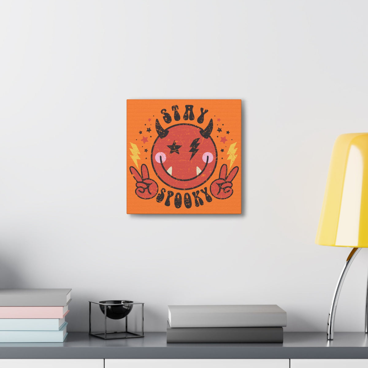 Stay Spooky Cute Devil Distressed Style Halloween Print Canvas Gallery Wrap