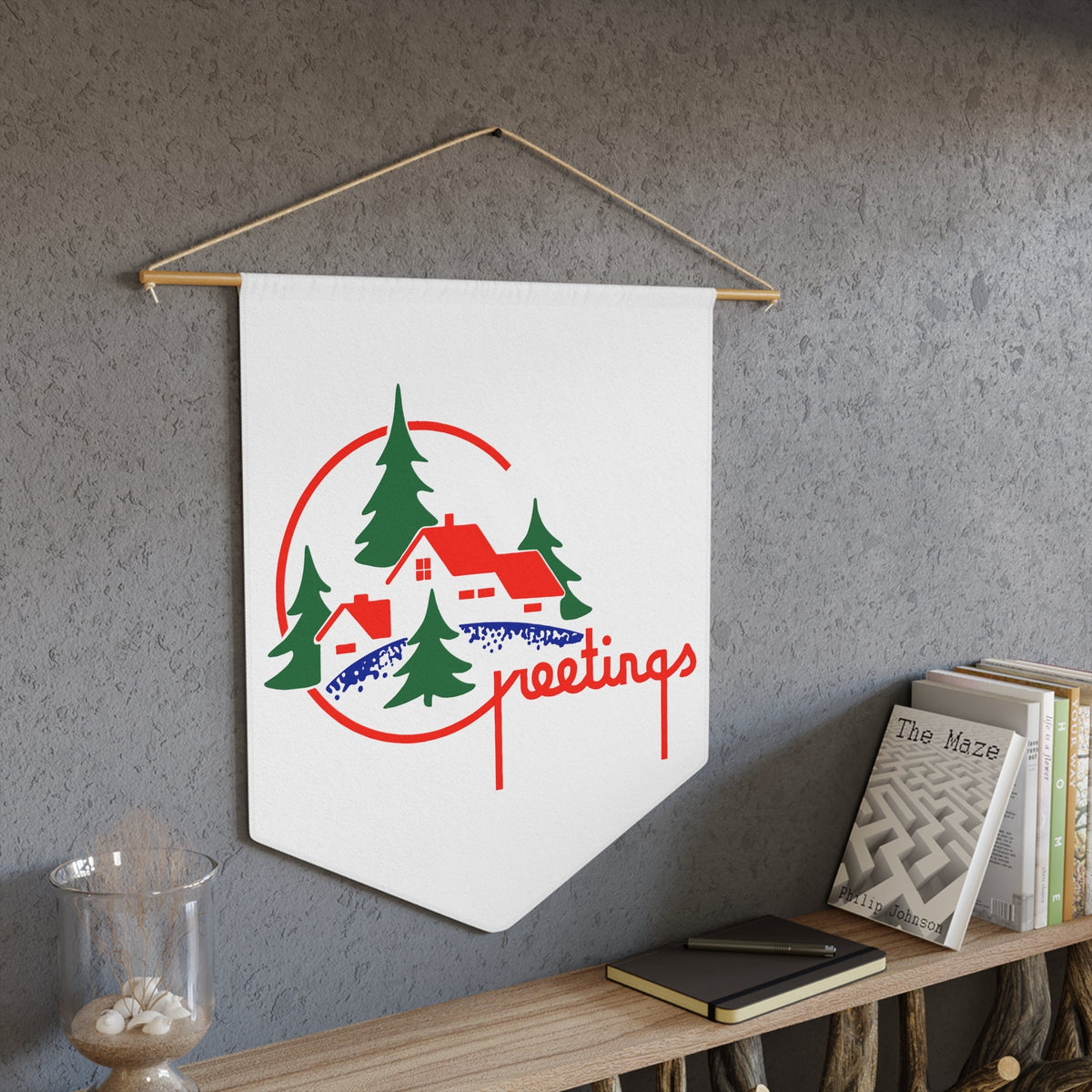 Greetings Retro Christmas Print Wall Hanging Banner Flag