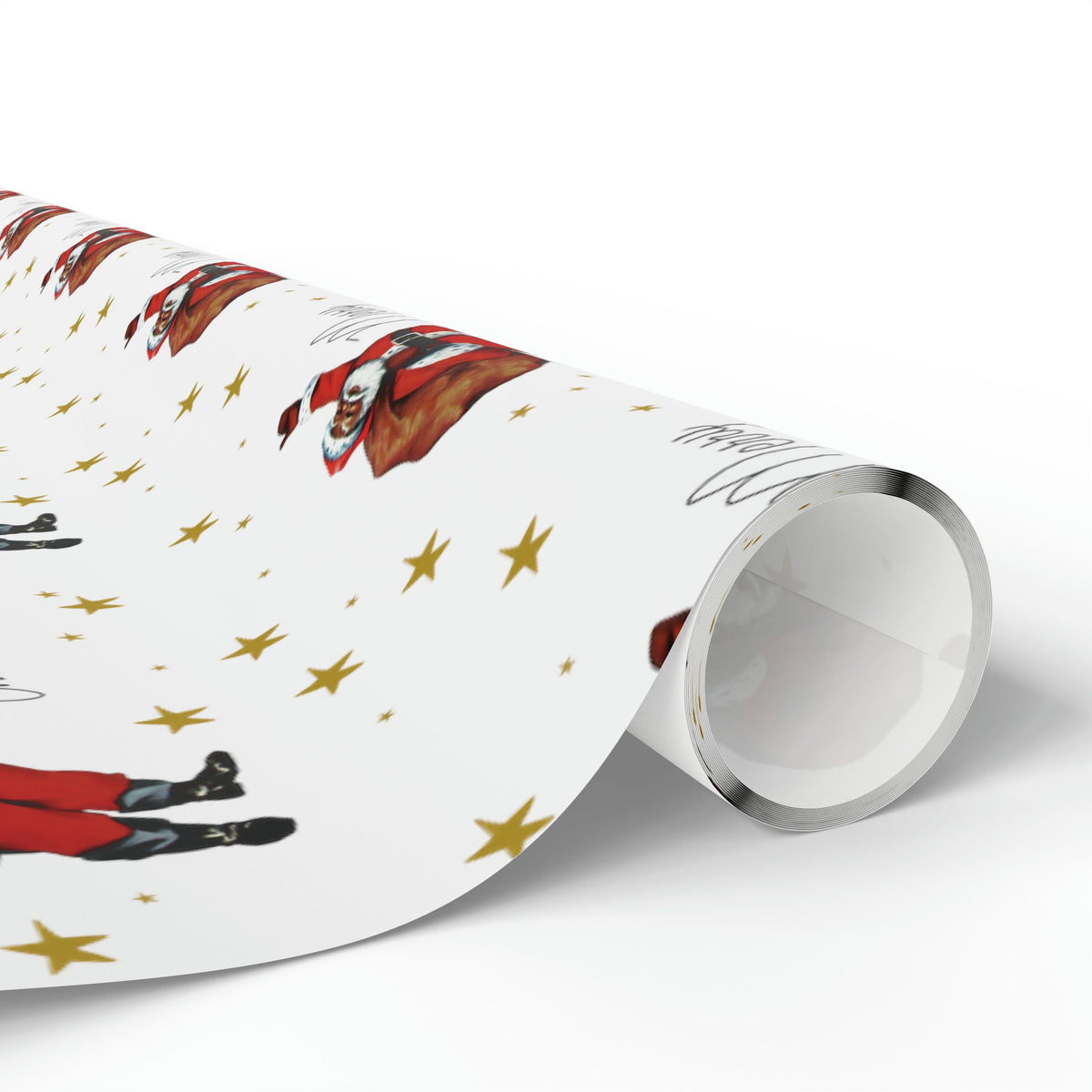 Merry Christmas Diverse Black Santa Gold Stars Retro Holiday Gift Wrap Paper - Glossy Or Matte