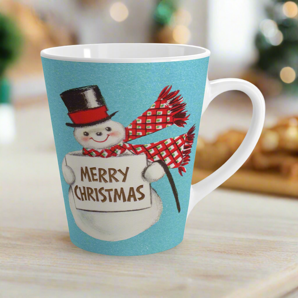 Merry Christmas Snowman Midcentury Retro Latte Coffee Mug