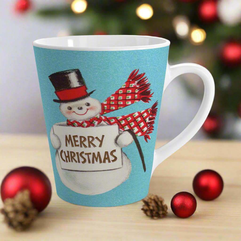 Merry Christmas Snowman Midcentury Retro Latte Coffee Mug
