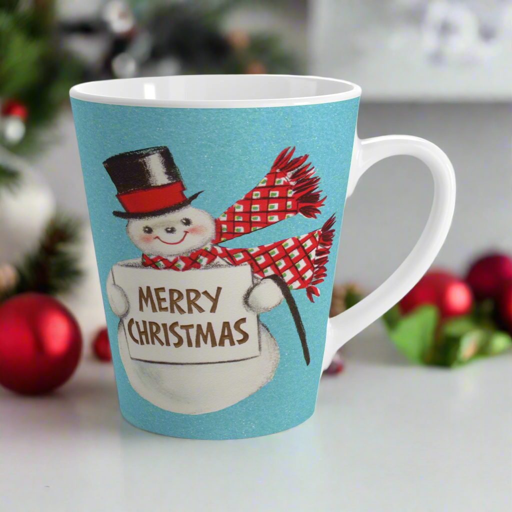 Merry Christmas Snowman Midcentury Retro Latte Coffee Mug