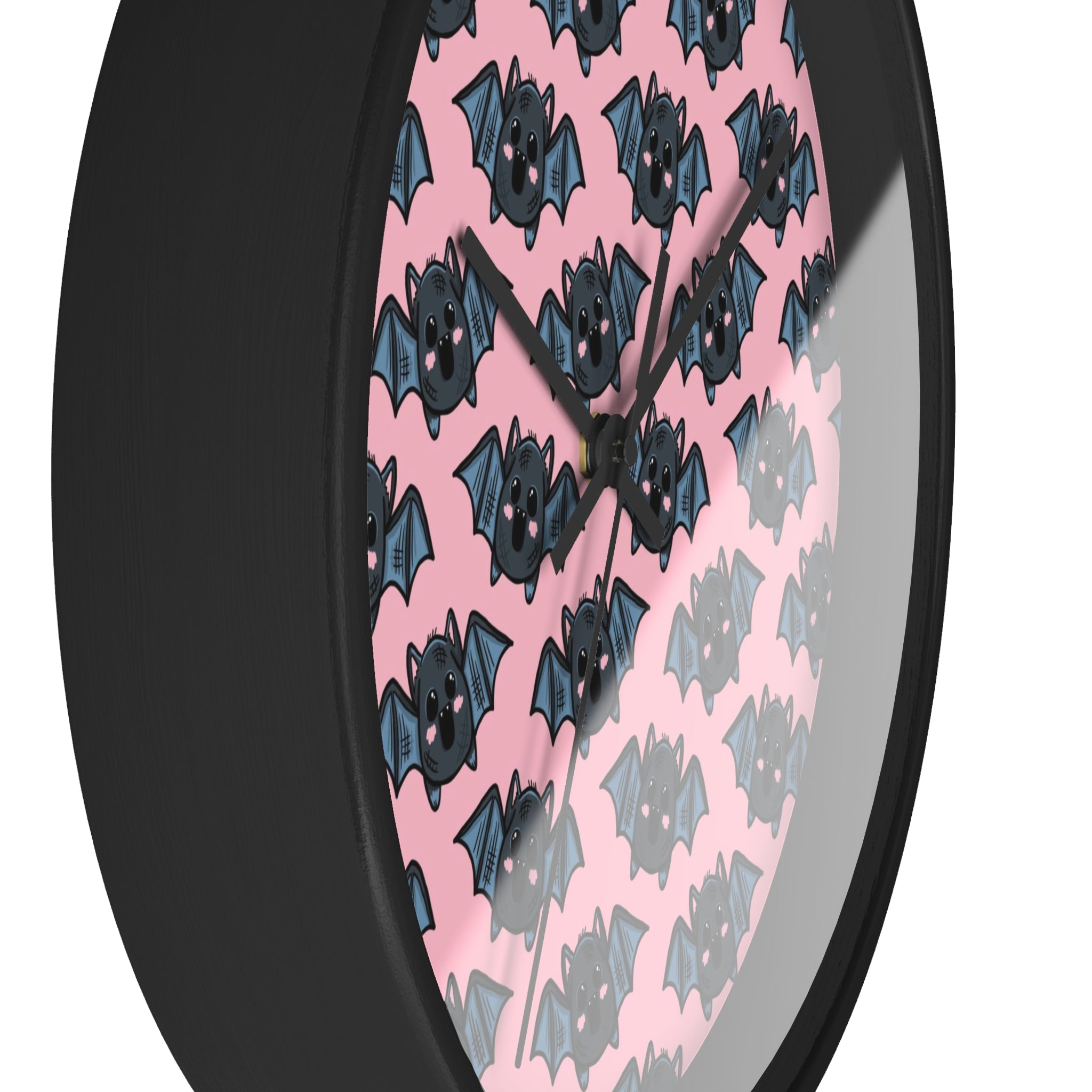 Cute Pink Bats Halloween Print Decor Wall Clock