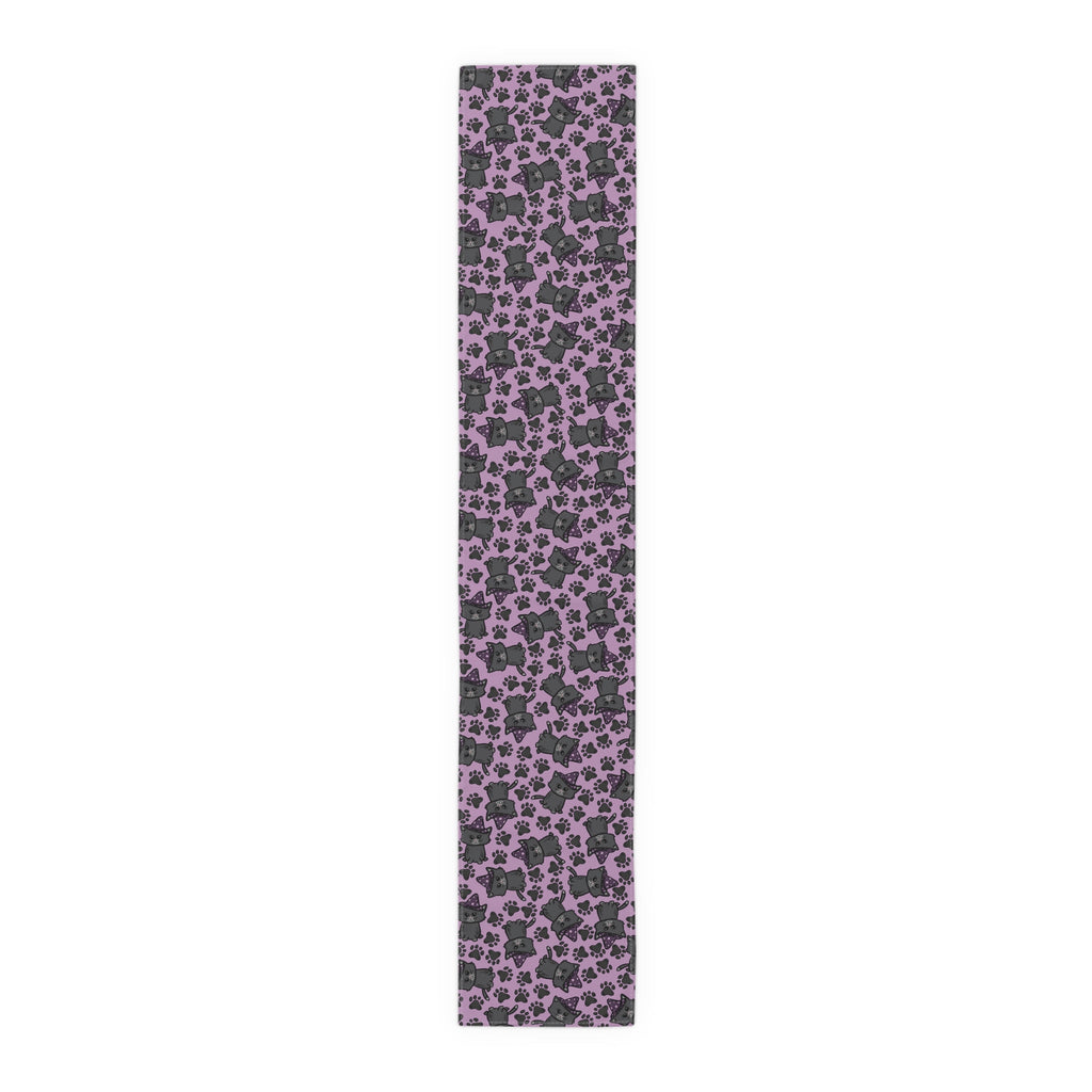 Witchy Kitties Cute Halloween Print Fall Autumn Decor Purple Cotton Poly Table Runner