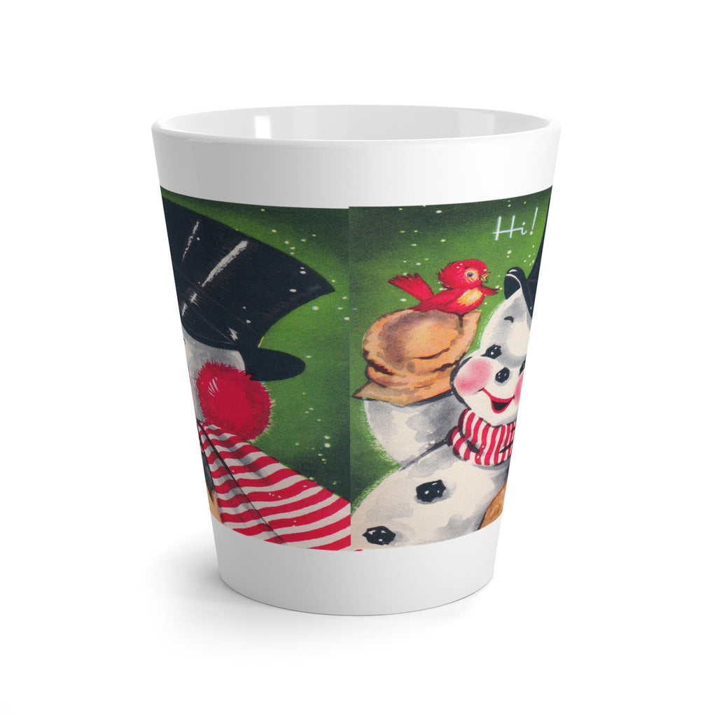 Hi Snowman With Bird Mid Century Retro Christmas Print Latte Mug