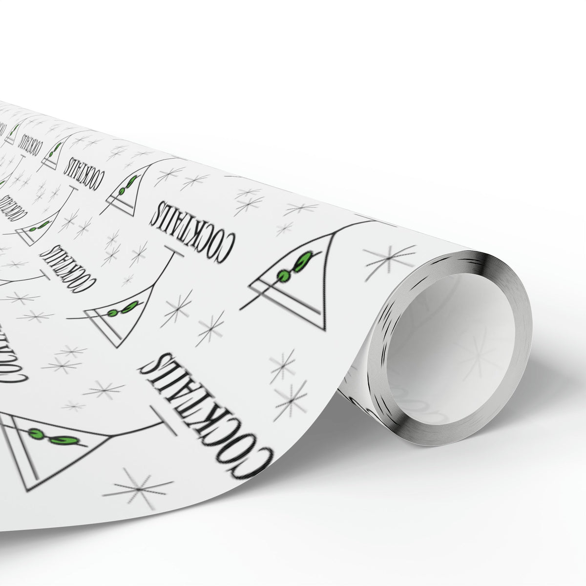 Martini Cocktails Stars Atomic Mid Century Retro Print Holiday Gift Wrap Paper - Glossy Or Matte