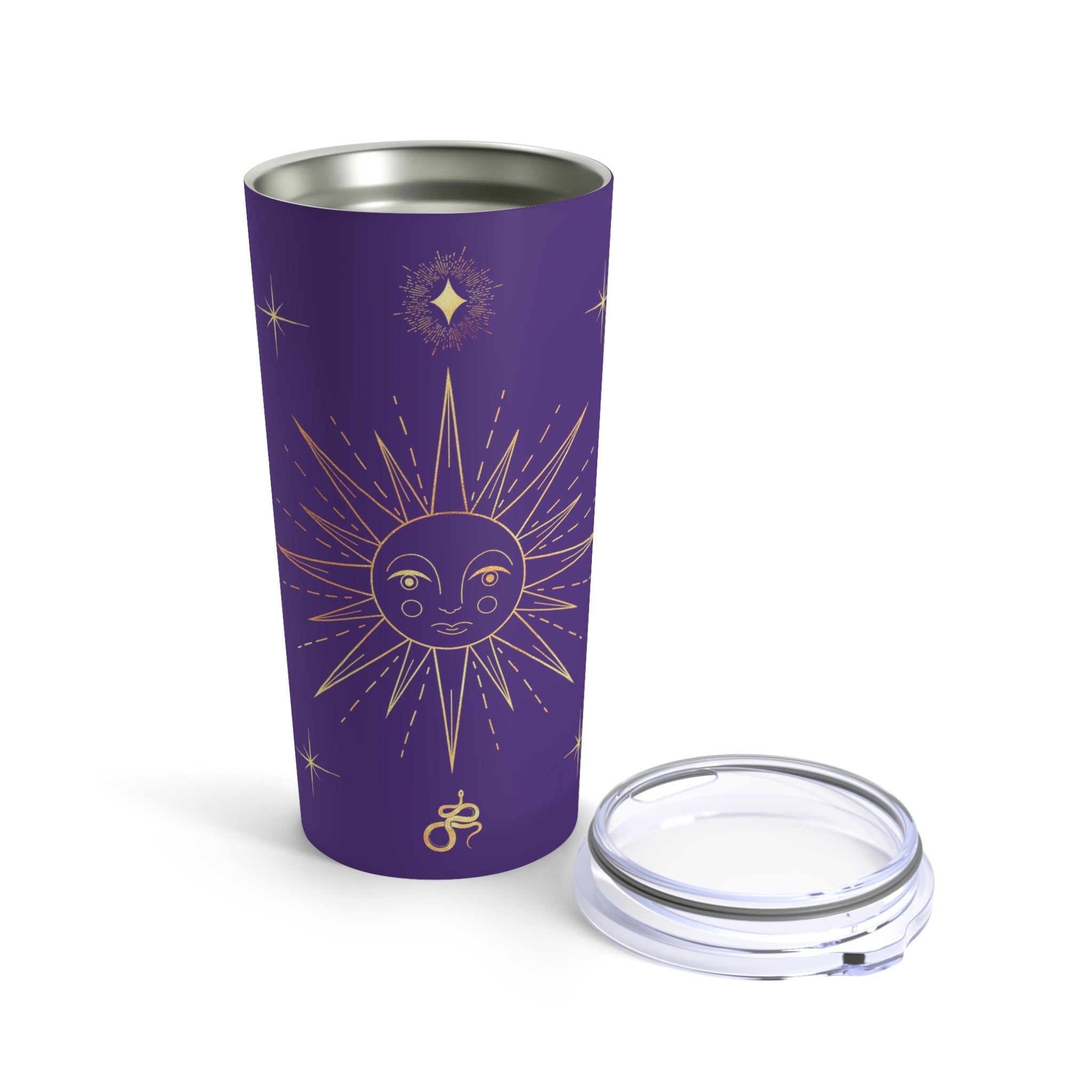 Celestial Gold Sun Stars Purple Stainless Steel Tumbler 20oz