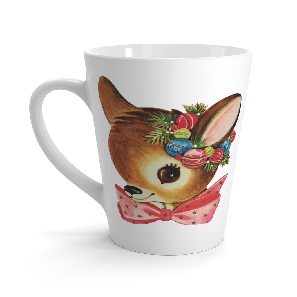 Reindeer With Pink Bow Mid Century Retro Christmas Print Latte Mug