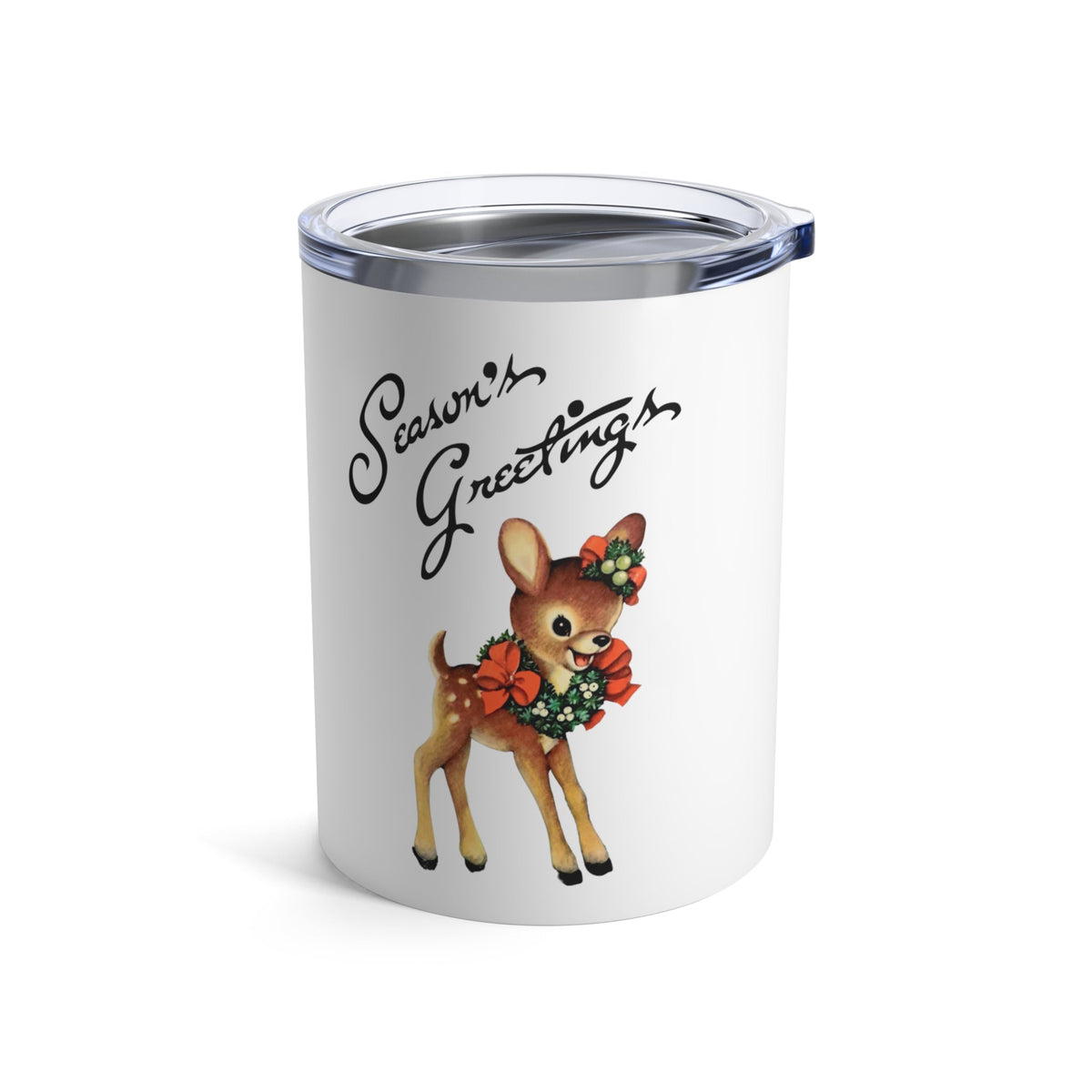 Season's Greetings Cute Reindeer Retro Mid Century Christmas Print Stainless Steel Tumbler 10oz