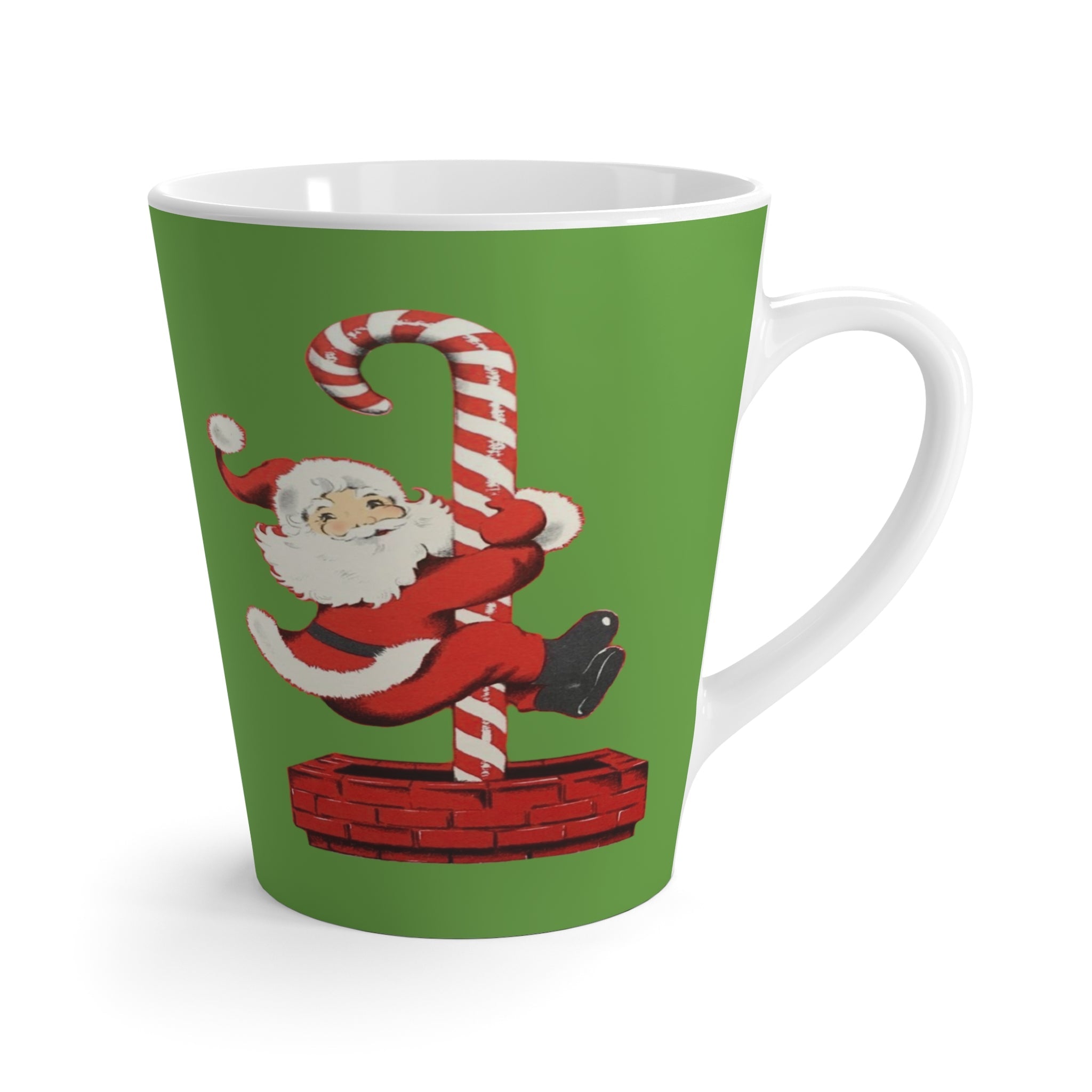 Santa Sliding Down Candy Cane Mid Century Retro Christmas Print Latte Mug