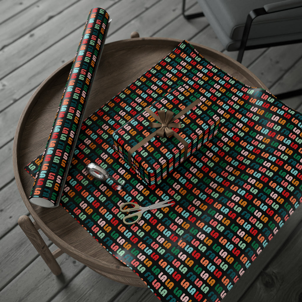 Fa La La La Black Retro Style Christmas Print Holiday Gift Wrap Paper - Glossy Or Matte