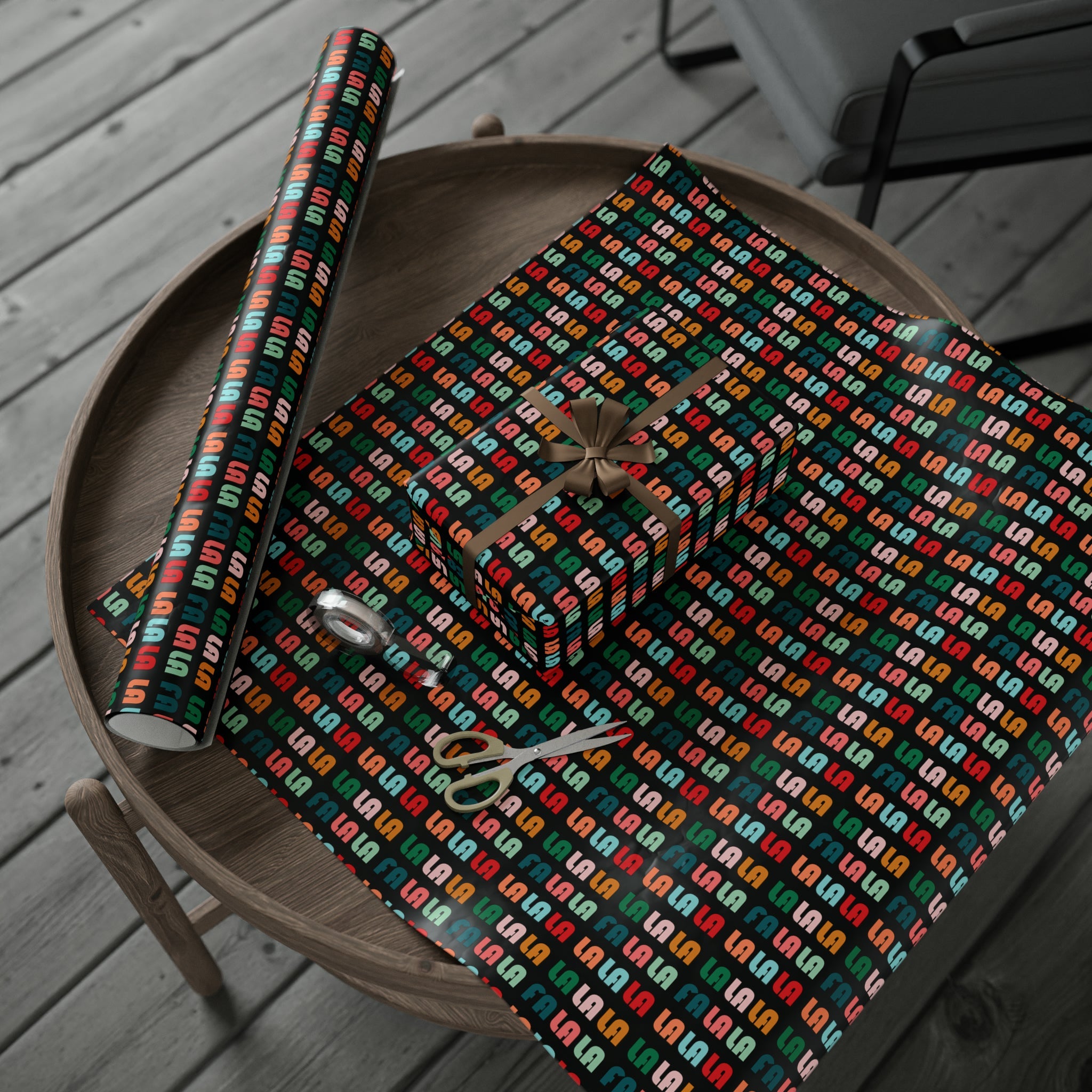 Fa La La La Black Retro Style Christmas Print Holiday Gift Wrap Paper - Glossy Or Matte