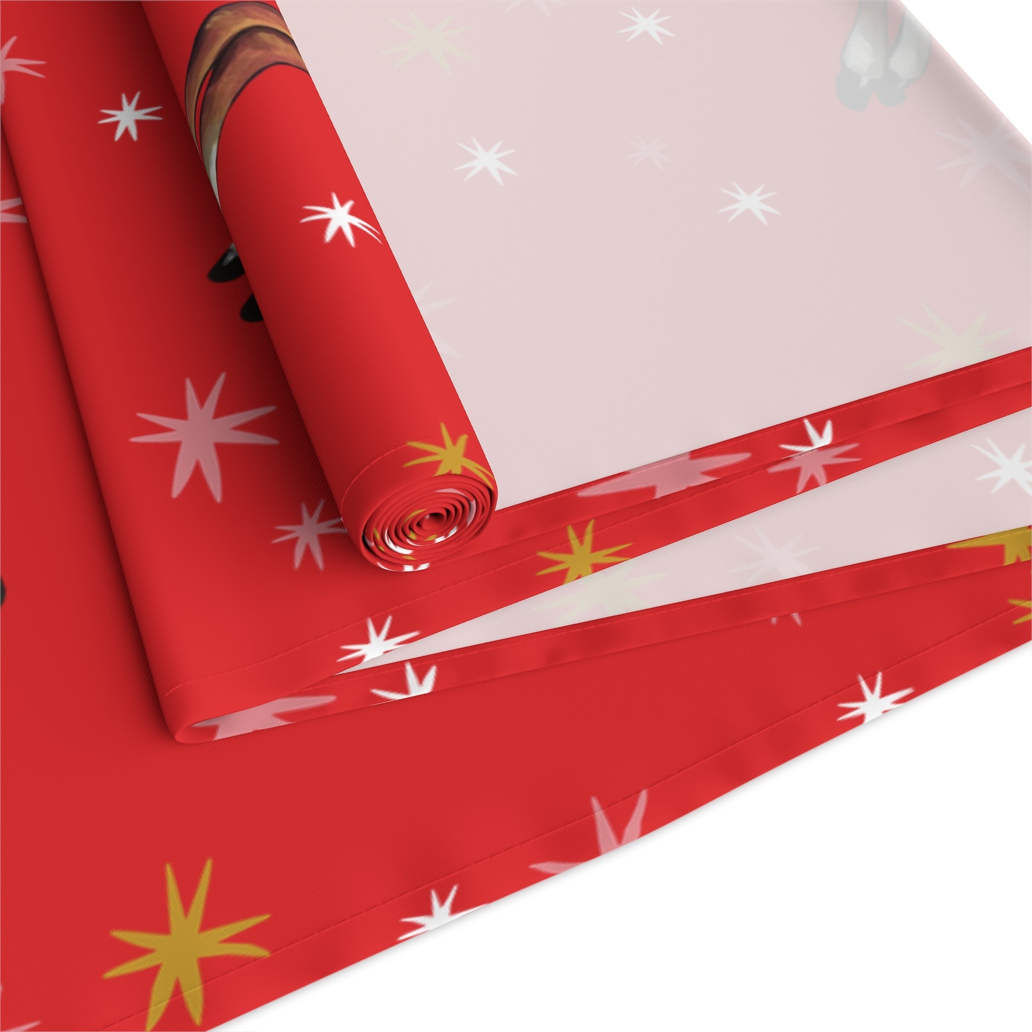 Leaping Reindeer Stars Red Midcentury Retro Christmas Polyester Table Runner