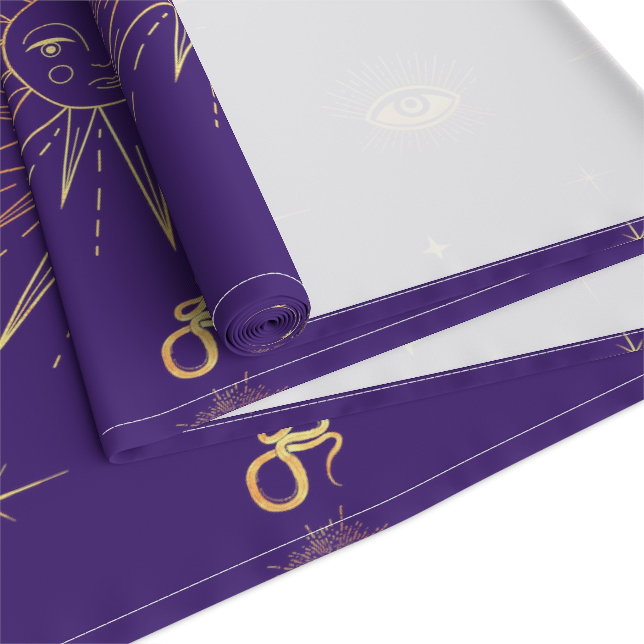 Celestial Gold Sun Stars Tarot Purple Cotton Poly Table Runner