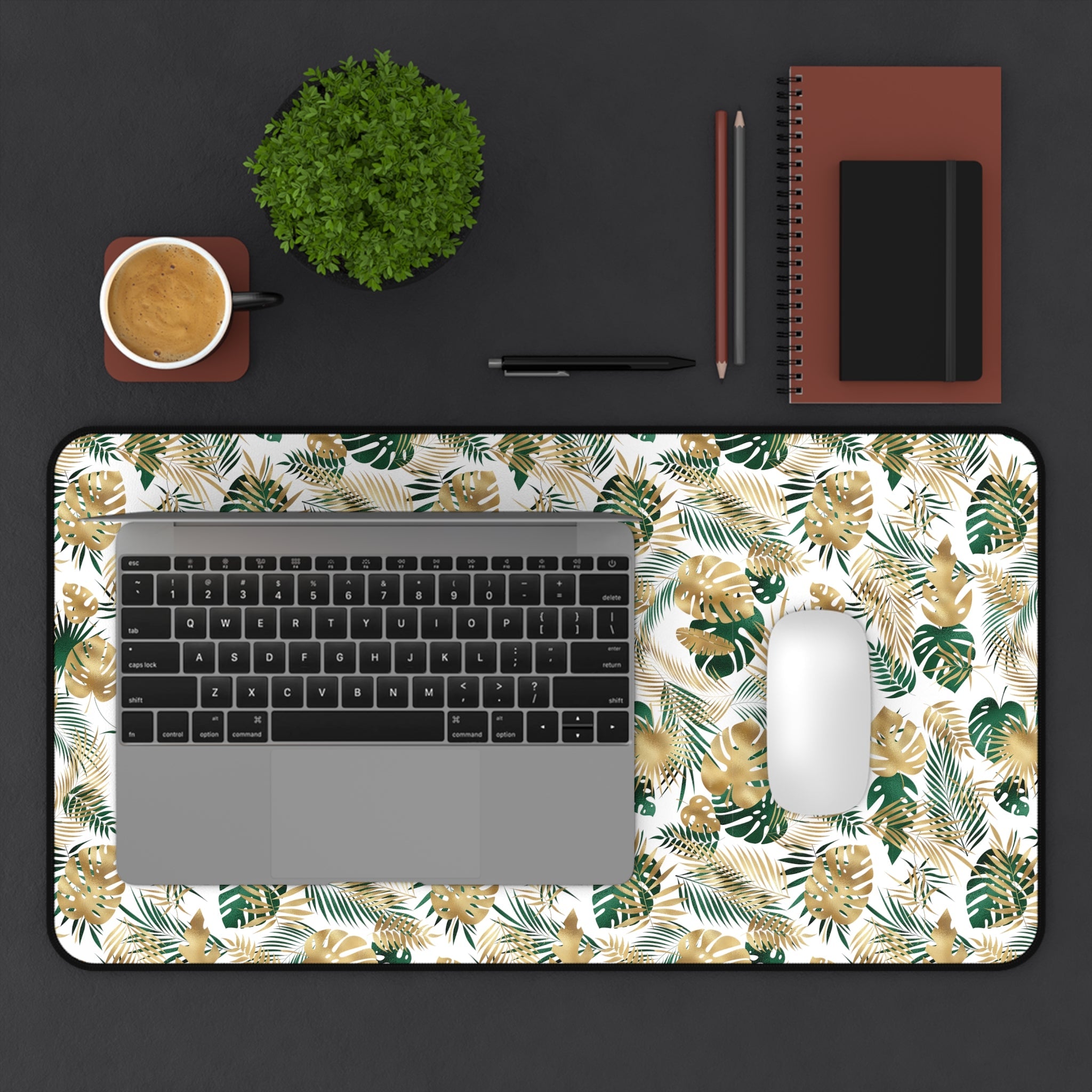 Gold and Green Palm Desk Mat - 3 size options